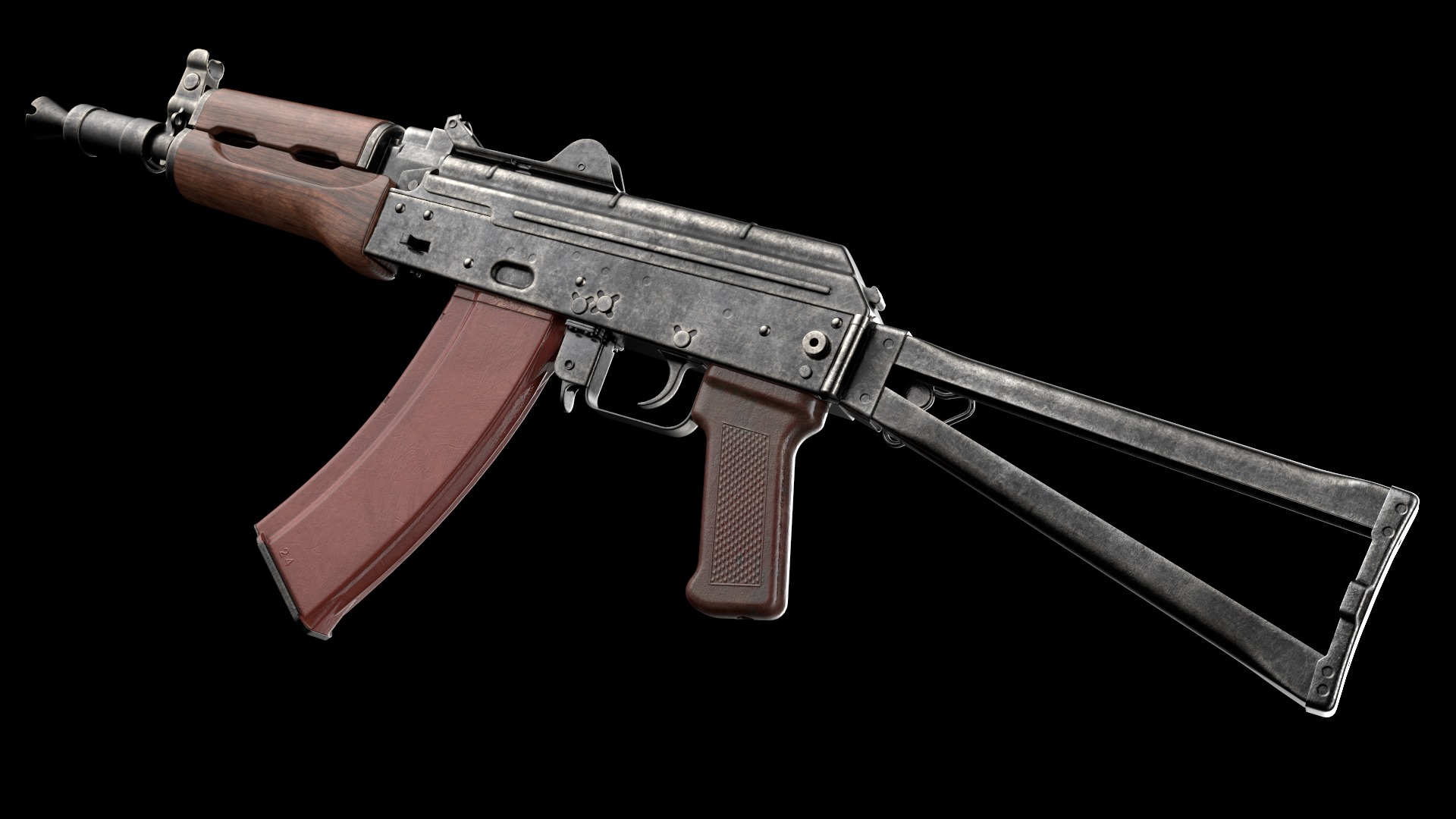 AKS-74U AKS-74UN Kalashnikov Assault Carbine Rifle Game Ready Low-poly 3D model_5