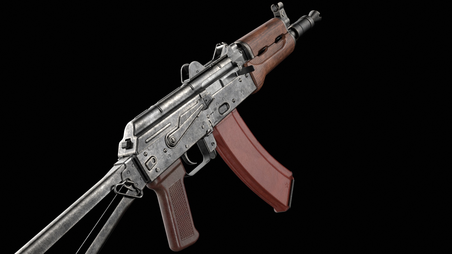 AKS-74U AKS-74UN Kalashnikov Assault Carbine Rifle Game Ready Low-poly 3D model_11