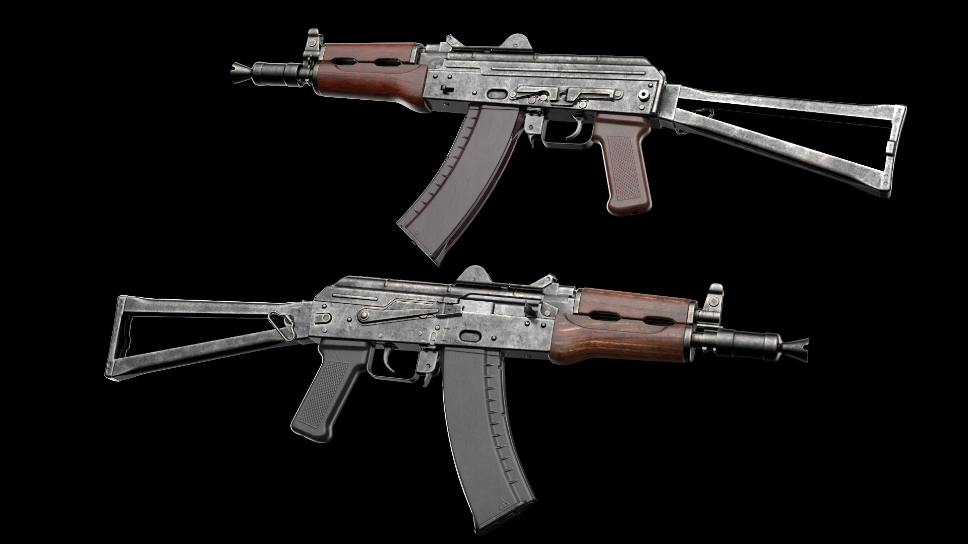 AKS-74U AKS-74UN Kalashnikov Assault Carbine Rifle Game Ready Low-poly 3D model_3