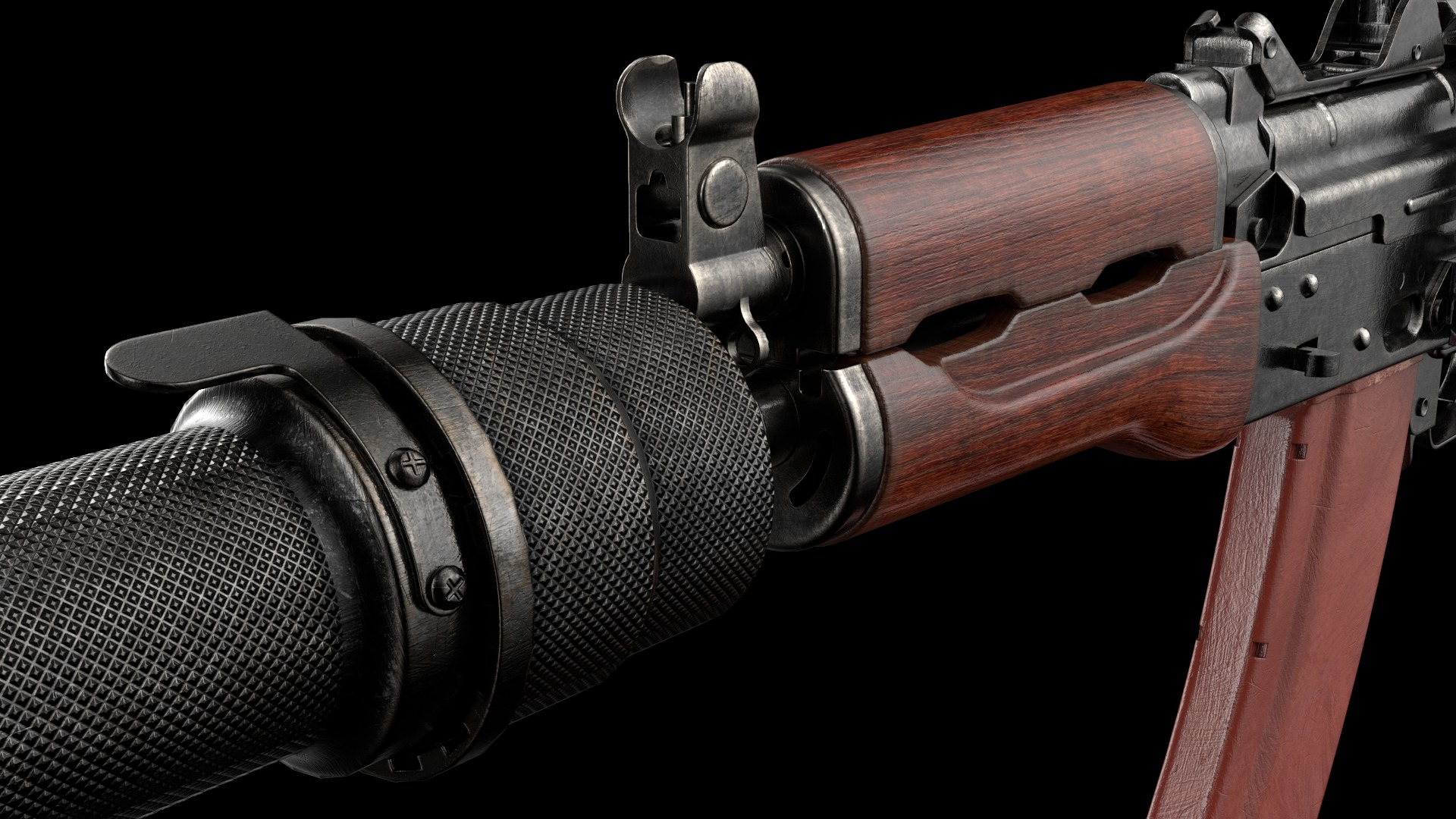 AKS-74U AKS-74UN Kalashnikov Assault Carbine Rifle Game Ready Low-poly 3D model_23