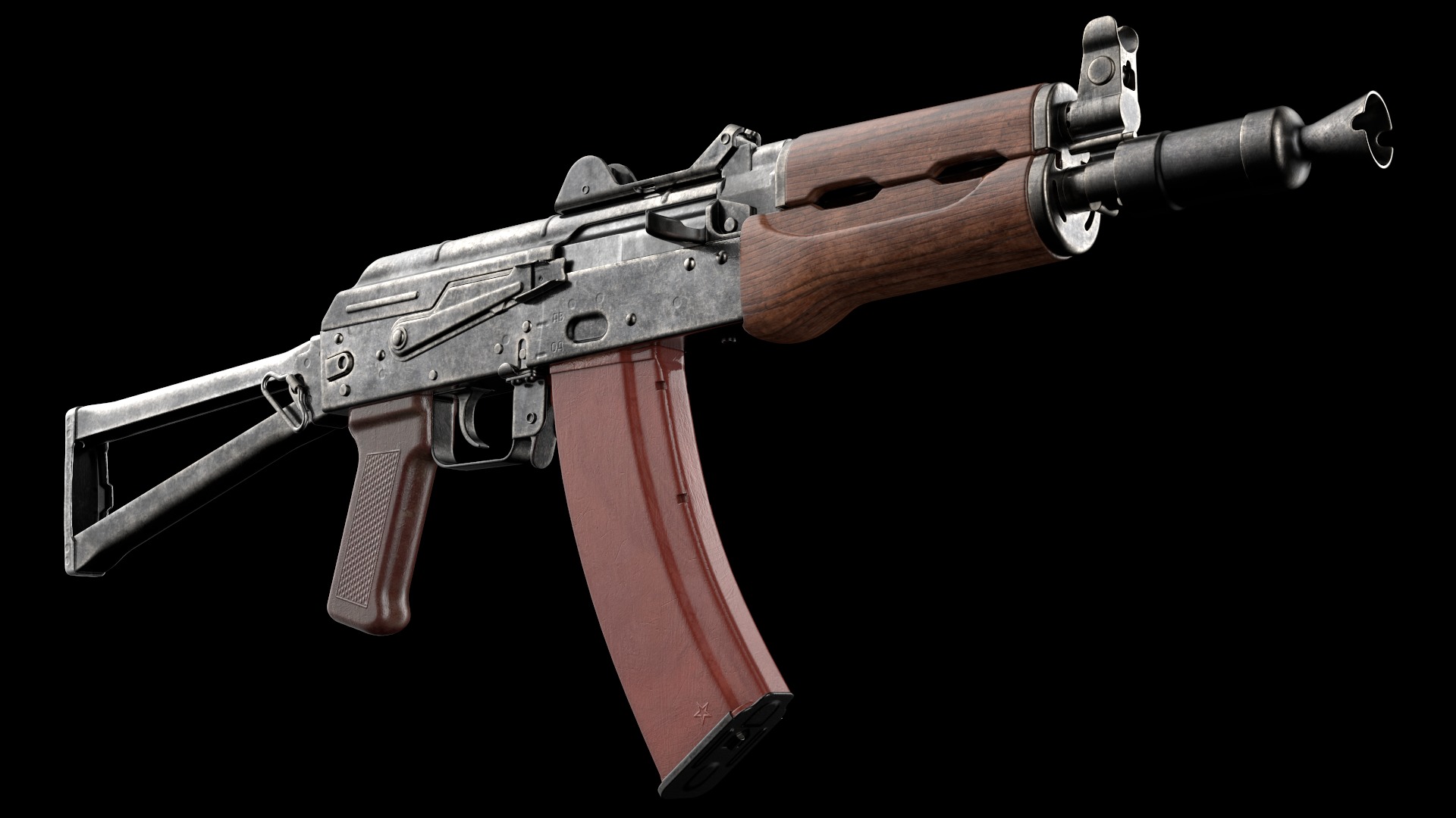 AKS-74U AKS-74UN Kalashnikov Assault Carbine Rifle Game Ready Low-poly 3D model_13