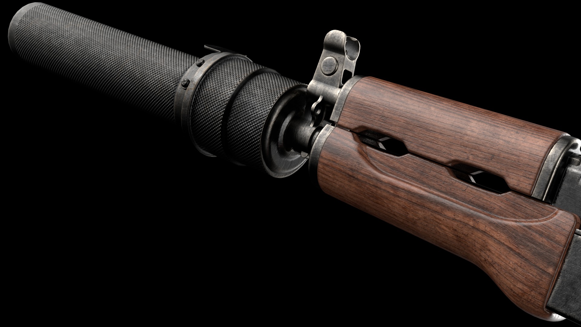 AKS-74U AKS-74UN Kalashnikov Assault Carbine Rifle Game Ready Low-poly 3D model_24