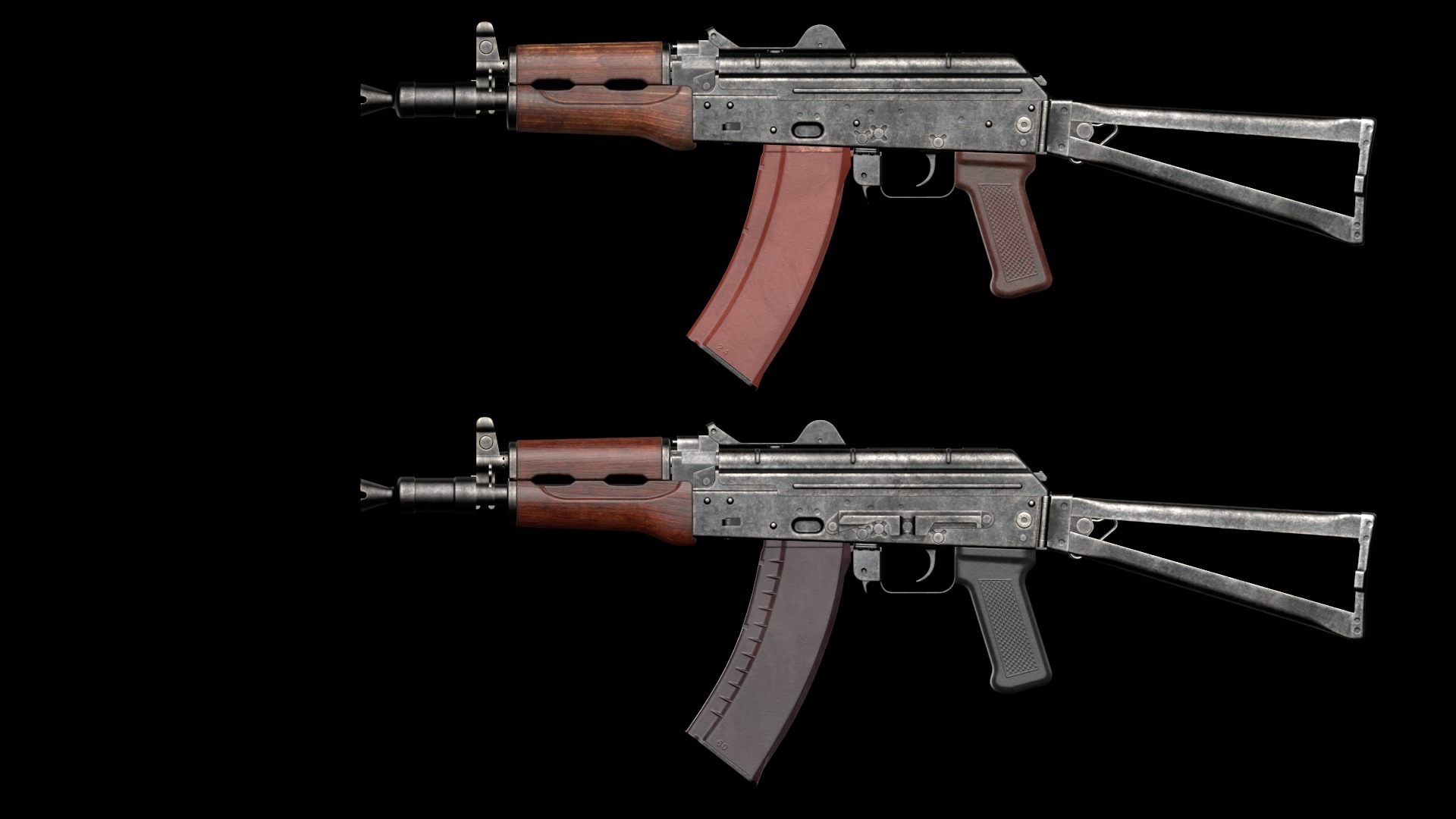 AKS-74U AKS-74UN Kalashnikov Assault Carbine Rifle Game Ready Low-poly 3D model_15