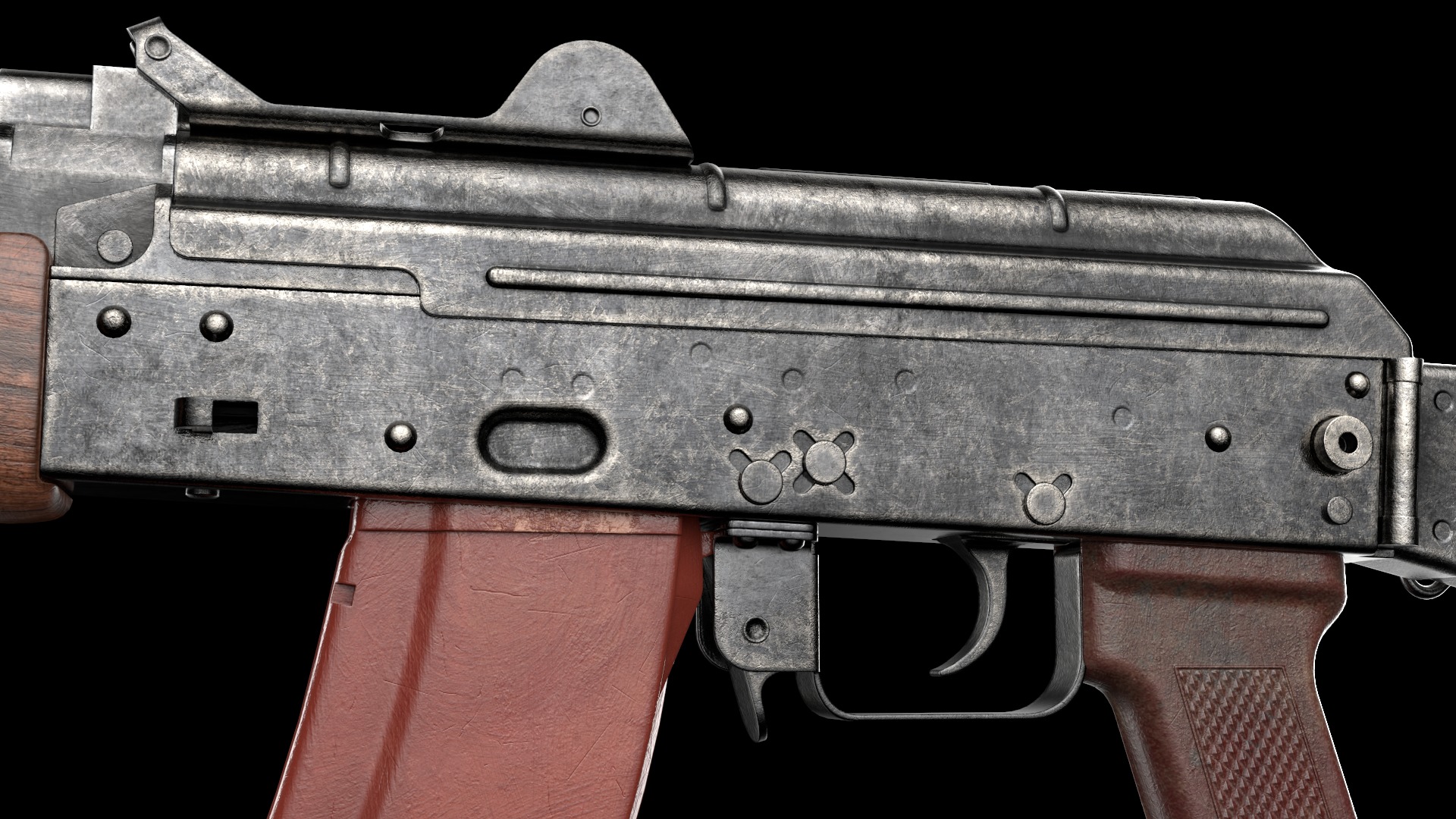 AKS-74U AKS-74UN Kalashnikov Assault Carbine Rifle Game Ready Low-poly 3D model_6