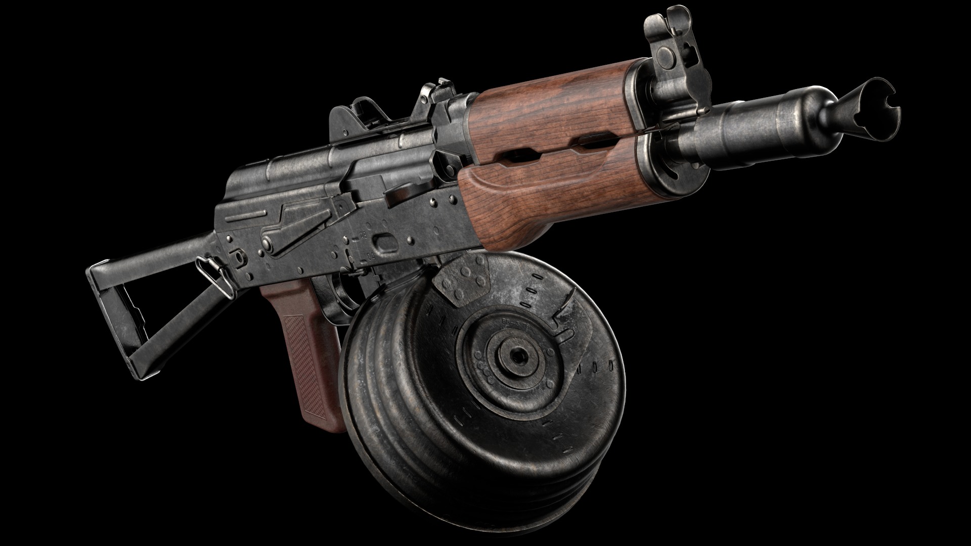 AKS-74U AKS-74UN Kalashnikov Assault Carbine Rifle Game Ready Low-poly 3D model_16