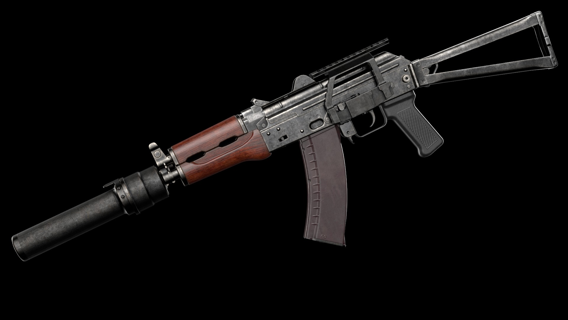 AKS-74U AKS-74UN Kalashnikov Assault Carbine Rifle Game Ready Low-poly 3D model_17