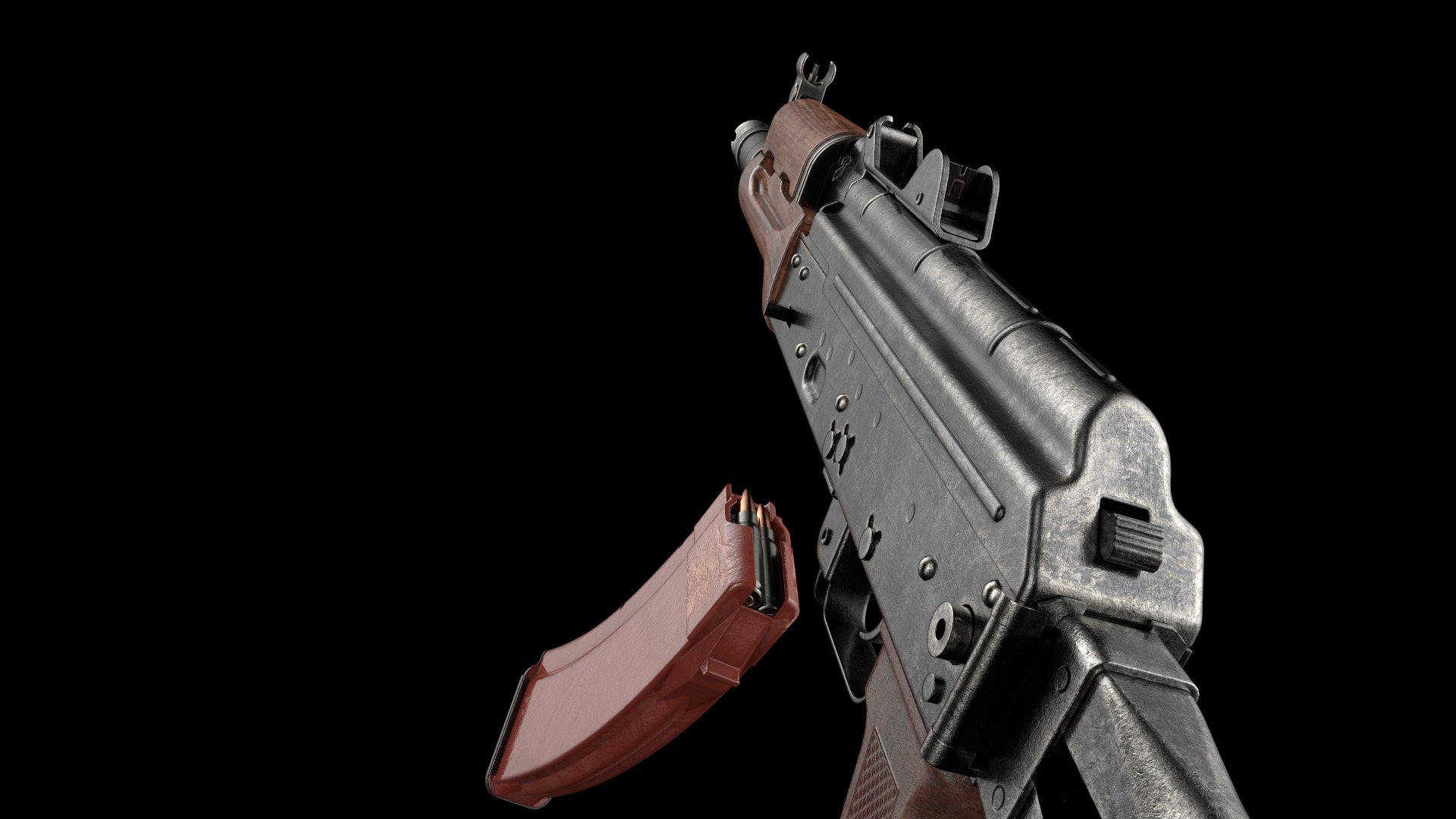 AKS-74U AKS-74UN Kalashnikov Assault Carbine Rifle Game Ready Low-poly 3D model_31