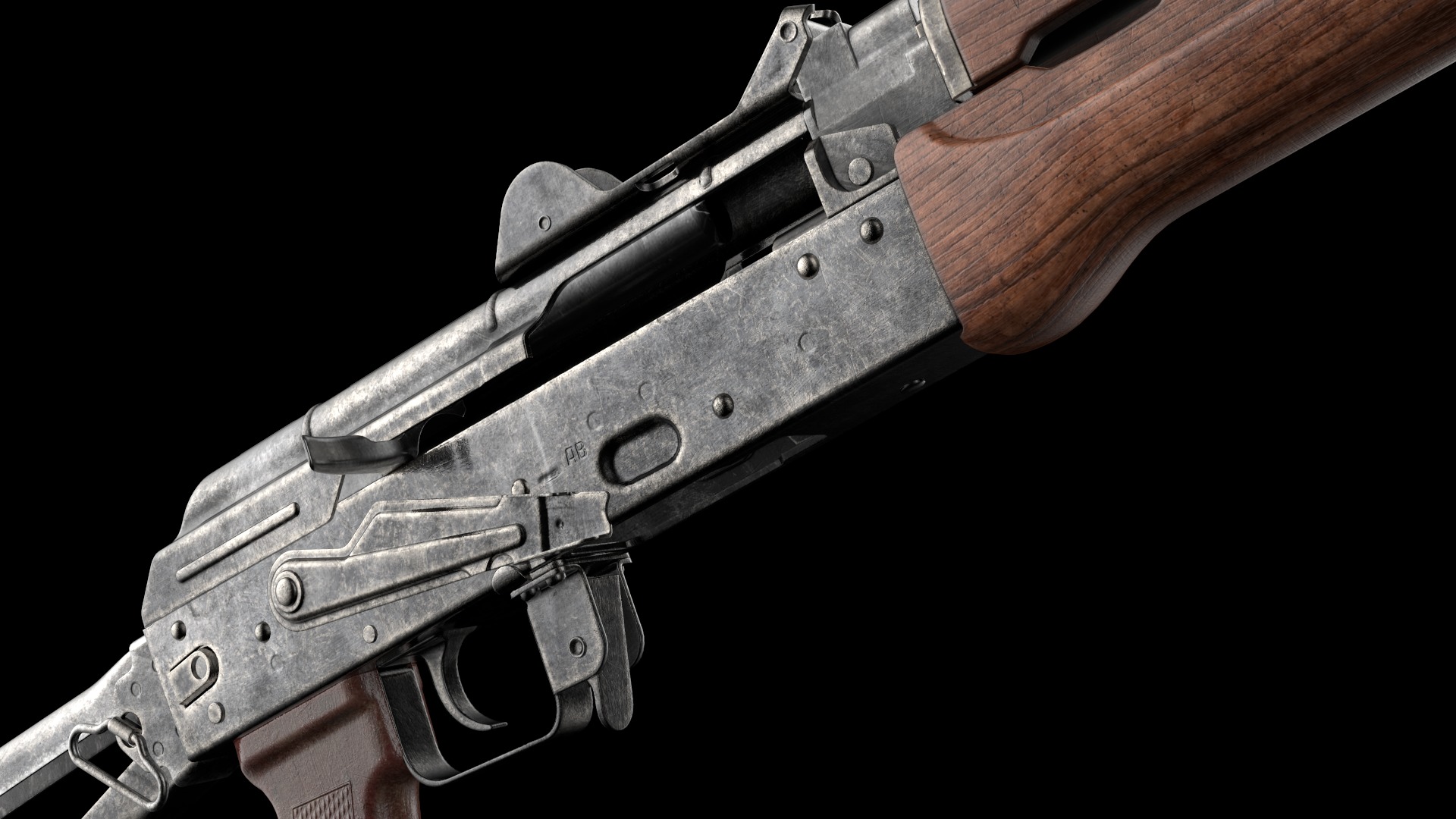 AKS-74U AKS-74UN Kalashnikov Assault Carbine Rifle Game Ready Low-poly 3D model_19