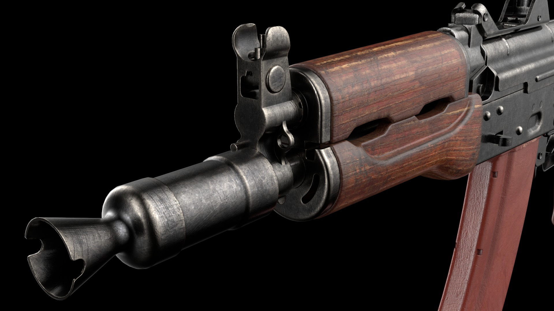 AKS-74U AKS-74UN Kalashnikov Assault Carbine Rifle Game Ready Low-poly 3D model_22