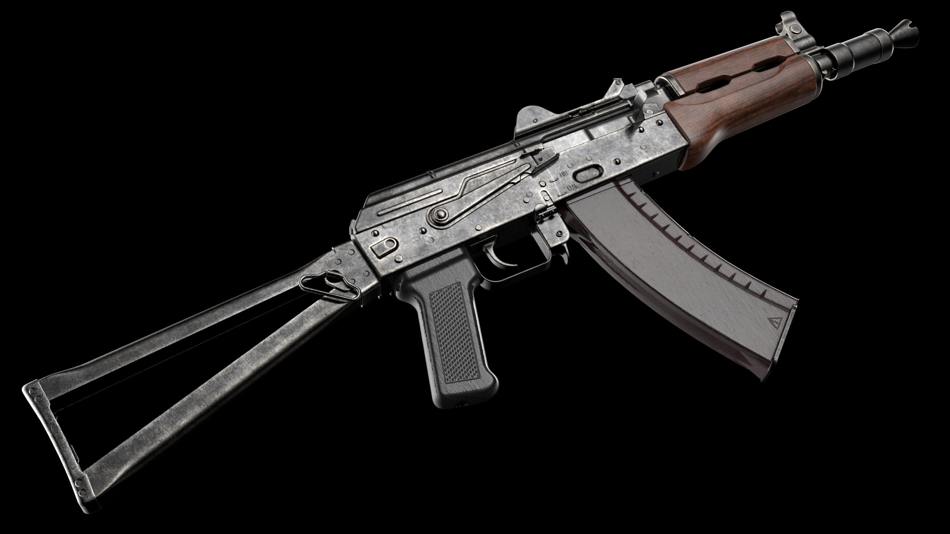 AKS-74U AKS-74UN Kalashnikov Assault Carbine Rifle Game Ready Low-poly 3D model_12