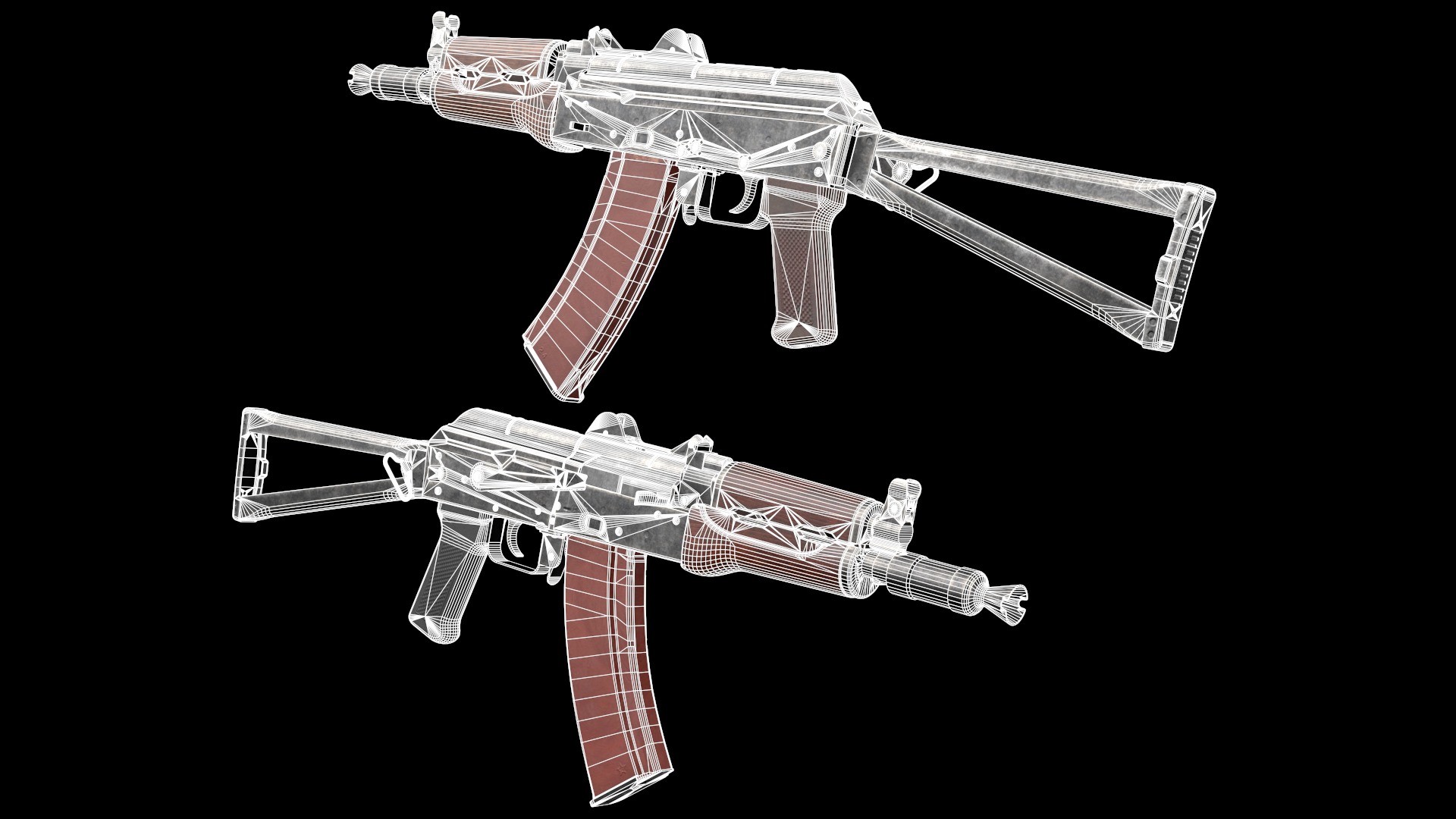 AKS-74U AKS-74UN Kalashnikov Assault Carbine Rifle Game Ready Low-poly 3D model_36