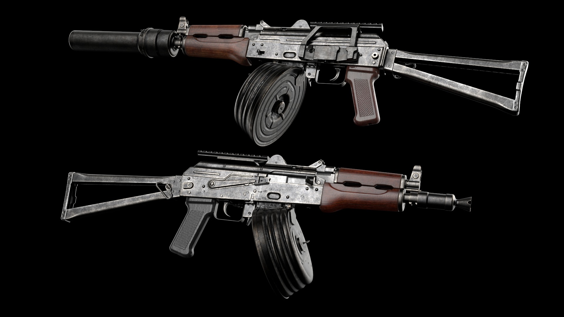 AKS-74U AKS-74UN Kalashnikov Assault Carbine Rifle Game Ready Low-poly 3D model_4