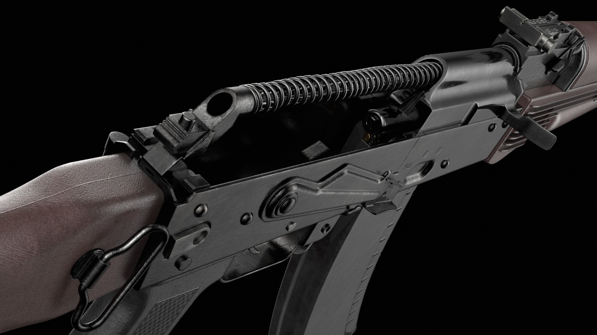 AK-74M AK-101 AK-103 Kalashnikov Assault Rifle Game Ready Low-poly 3D model_28