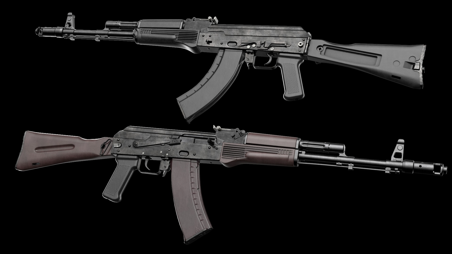 AK-74M AK-101 AK-103 Kalashnikov Assault Rifle Game Ready Low-poly 3D model_5