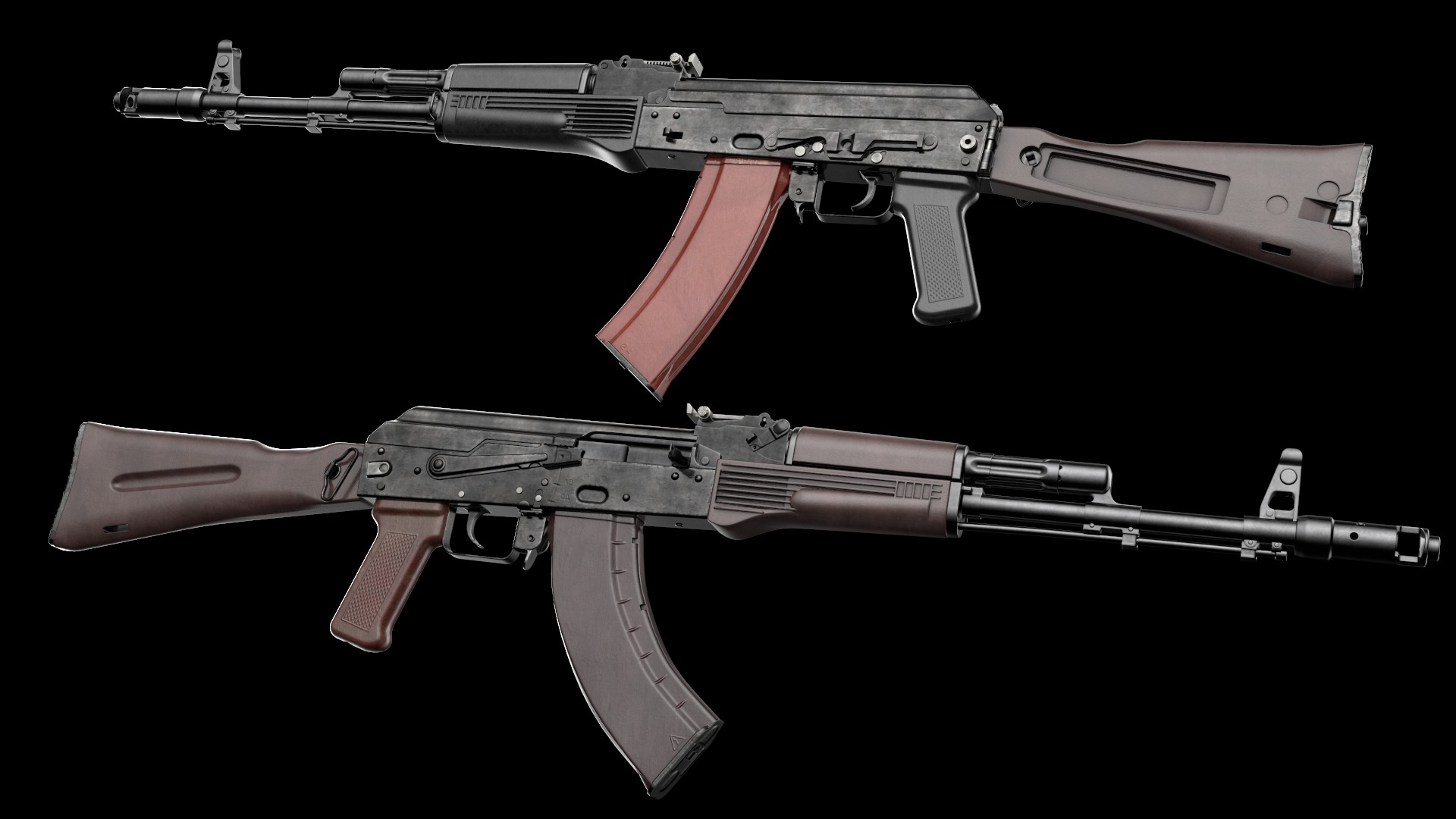 AK-74M AK-101 AK-103 Kalashnikov Assault Rifle Game Ready Low-poly 3D model_7