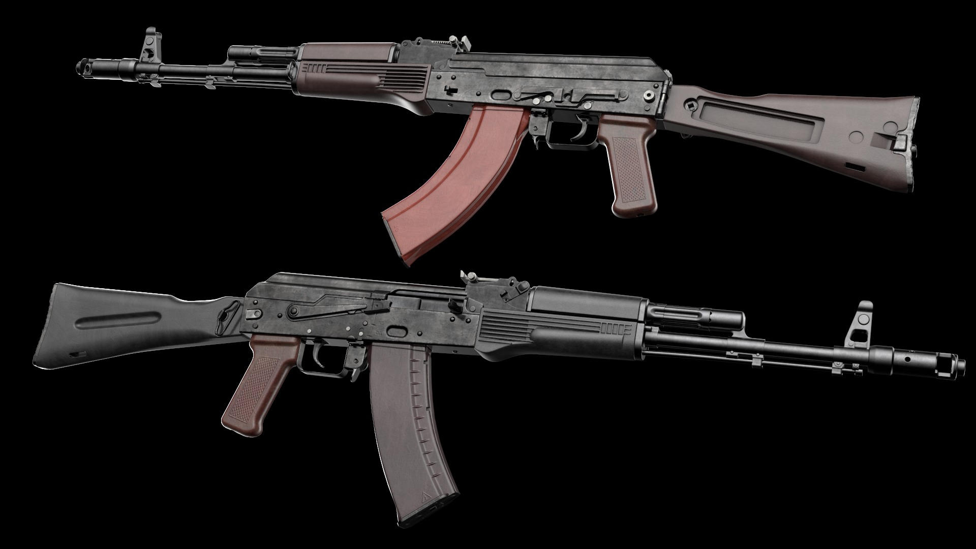 AK-74M AK-101 AK-103 Kalashnikov Assault Rifle Game Ready Low-poly 3D model_8