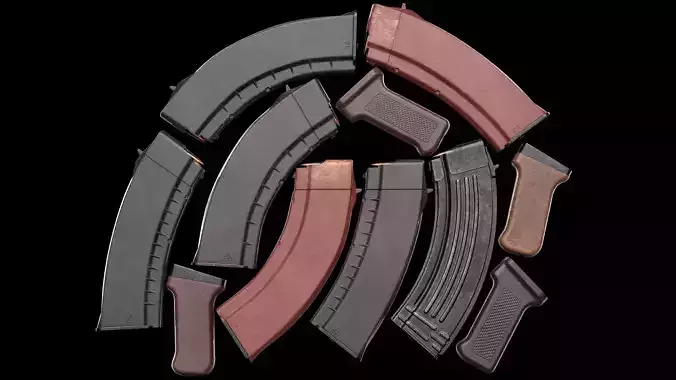 AK Magazines Kalashnikov Assault Rifle Metal Bakelite Polymer  Low-poly 3D model