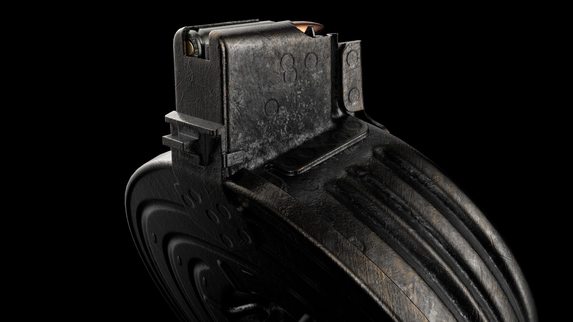 AK Drum Magazine 75 Round Kalashnikov Assault Rifle Game Ready Low-poly 3D model_4