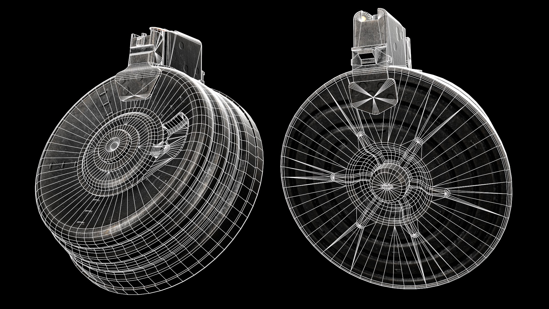 AK Drum Magazine 75 Round Kalashnikov Assault Rifle Game Ready Low-poly 3D model_10