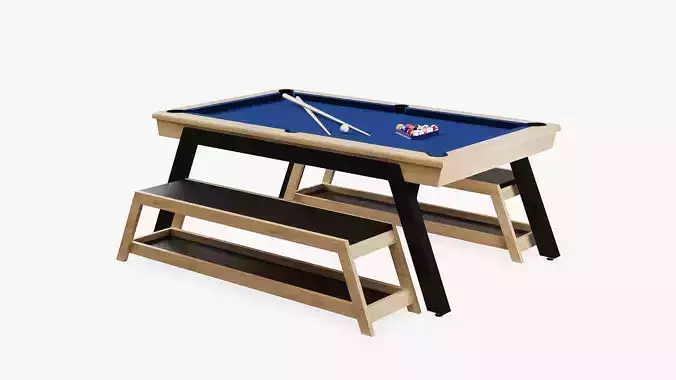 Scipion Pool table and Solid Wood Billiard Bench 3D model