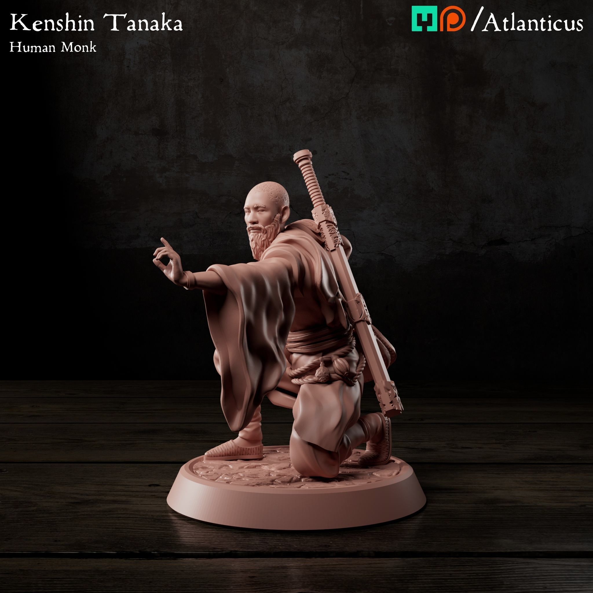 Male Human Monk - Kenshin Tanaka - Unarmed Kneeling Free 3D print model_6