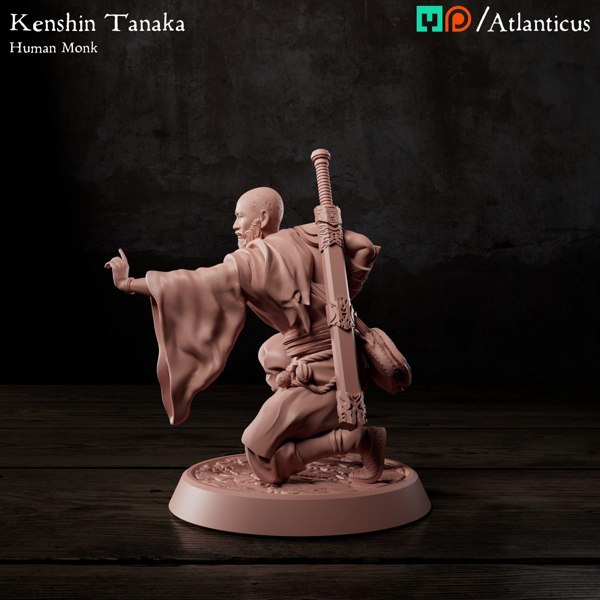 Male Human Monk - Kenshin Tanaka - Unarmed Kneeling Free 3D print model_5