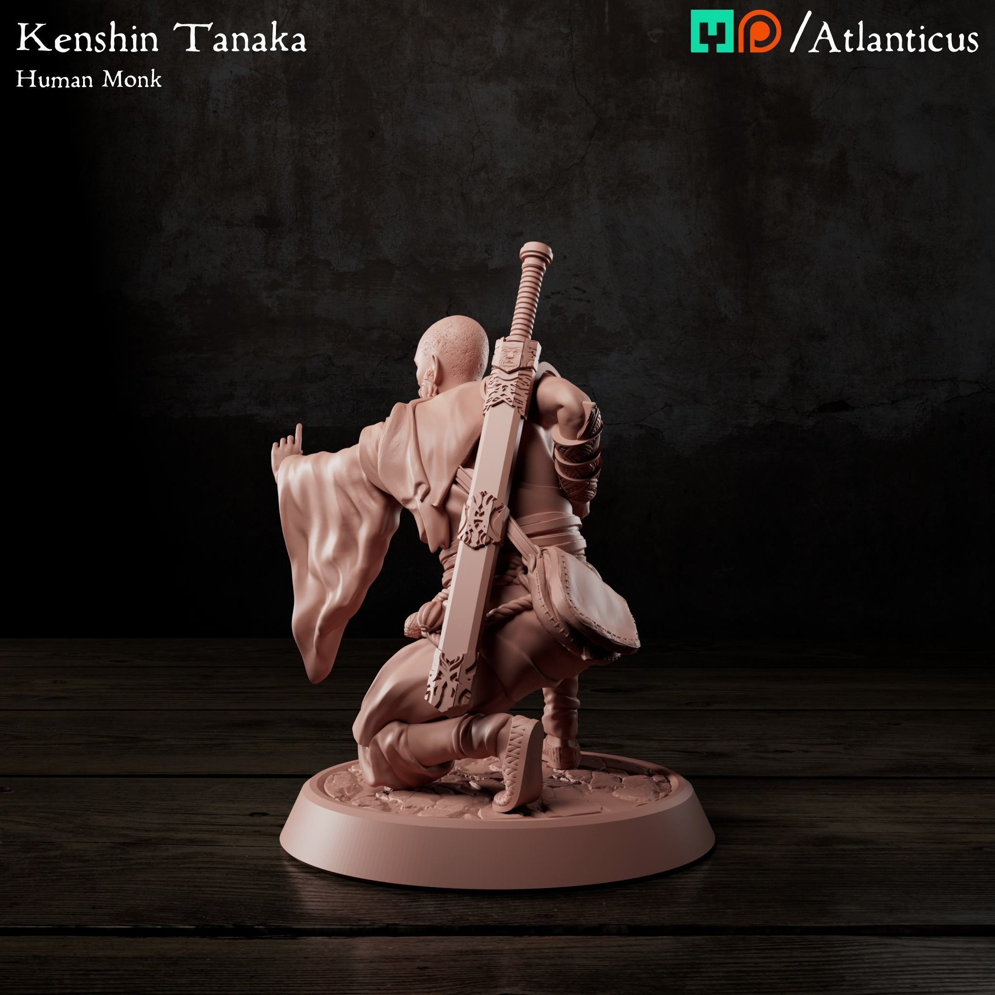 Male Human Monk - Kenshin Tanaka - Unarmed Kneeling Free 3D print model_4