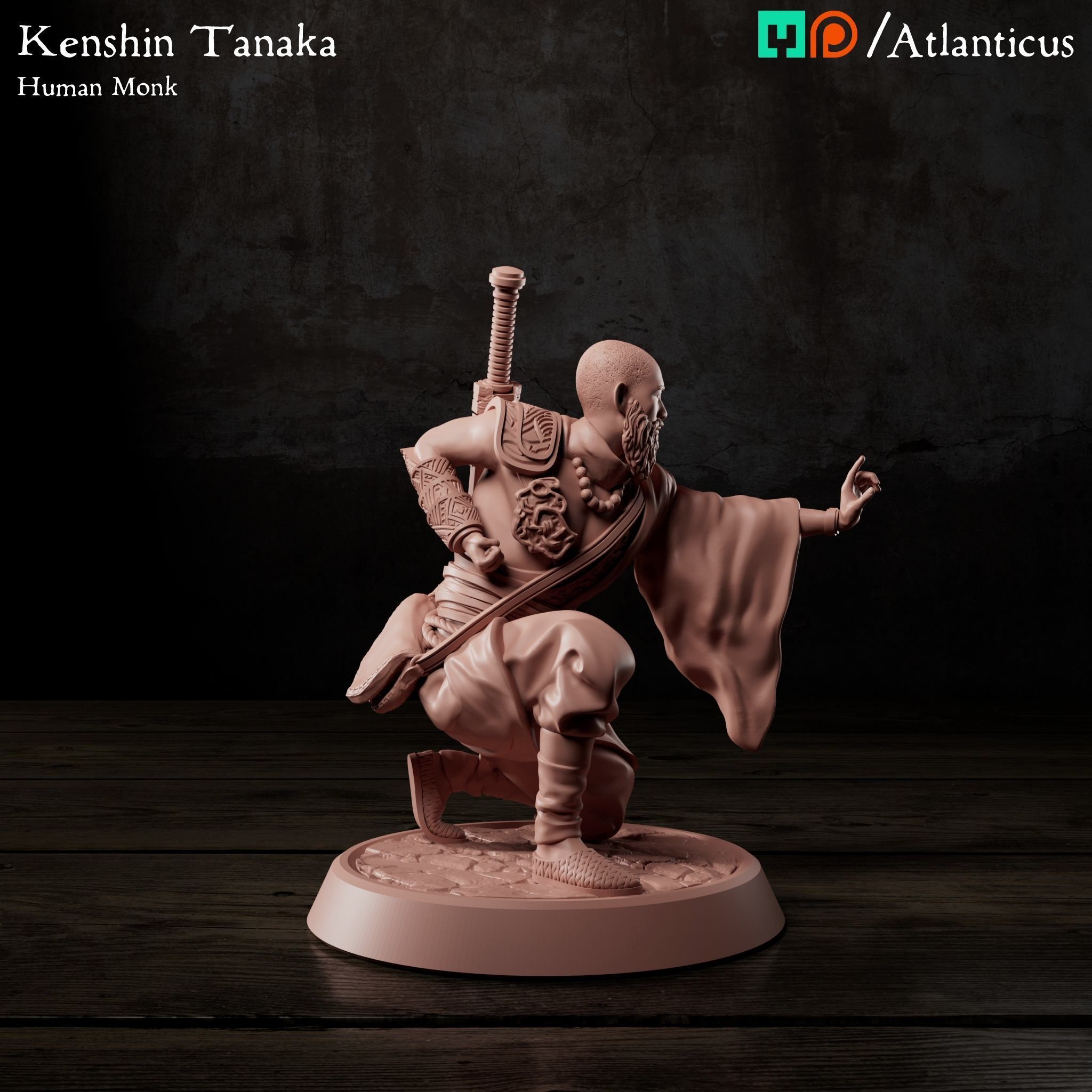 Male Human Monk - Kenshin Tanaka - Unarmed Kneeling Free 3D print model_1