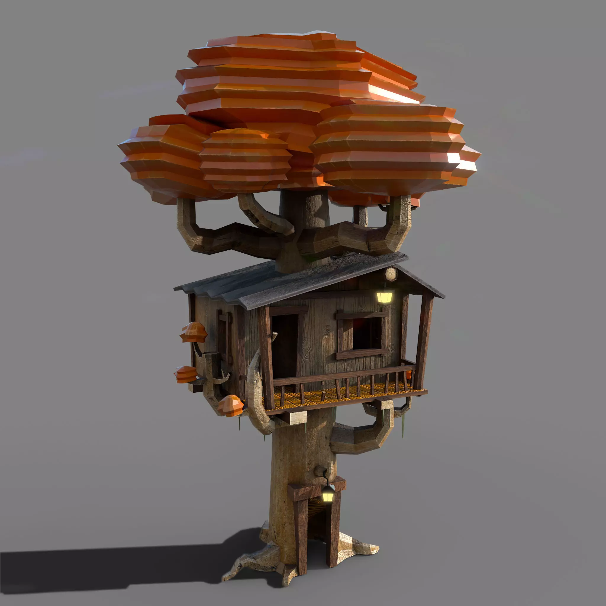 Playing tree scenery Low-poly 3D model_0