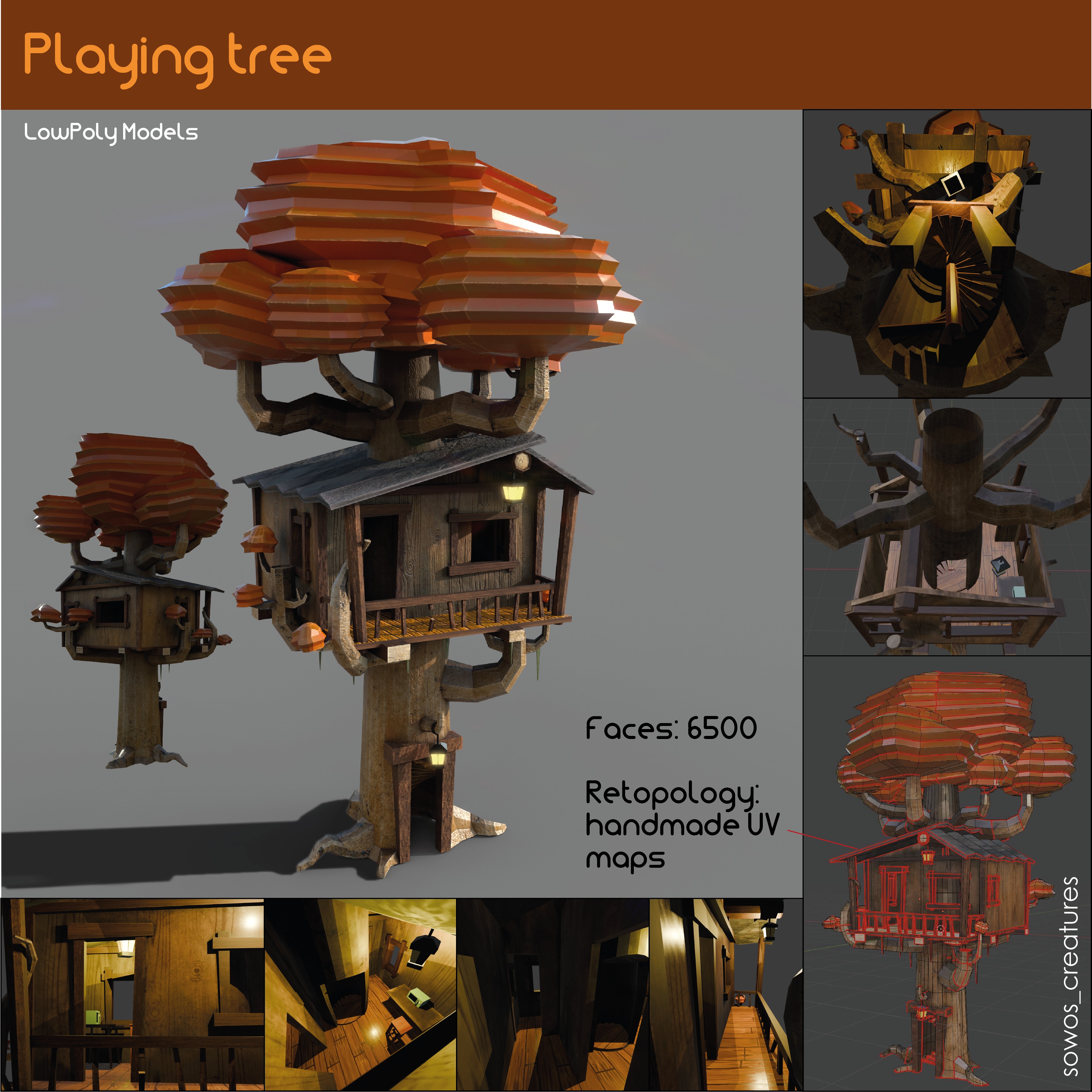 Playing tree scenery Low-poly 3D model_1