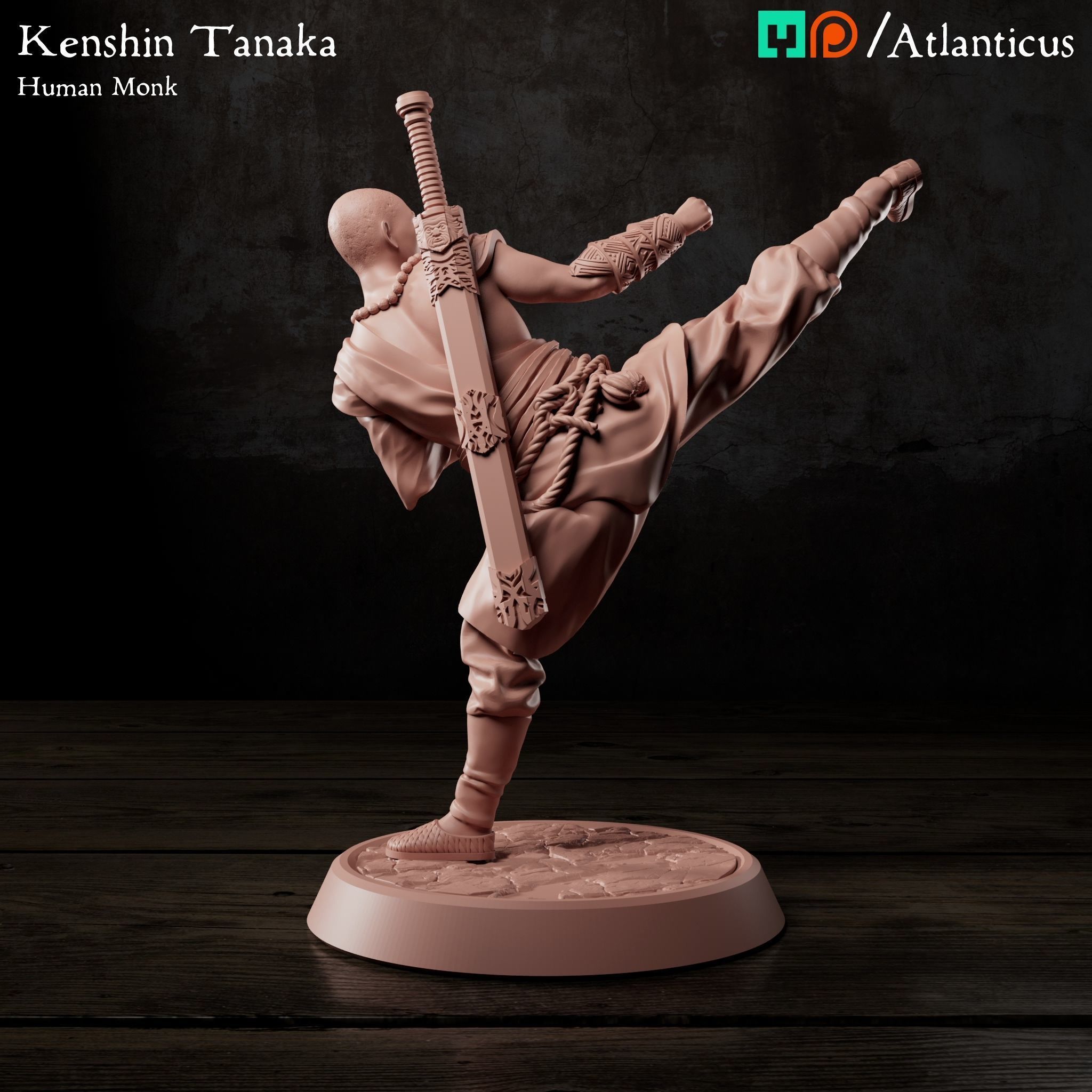 Male Human Monk - Kenshin Tanaka - Unarmed Kicking 3D print model_4