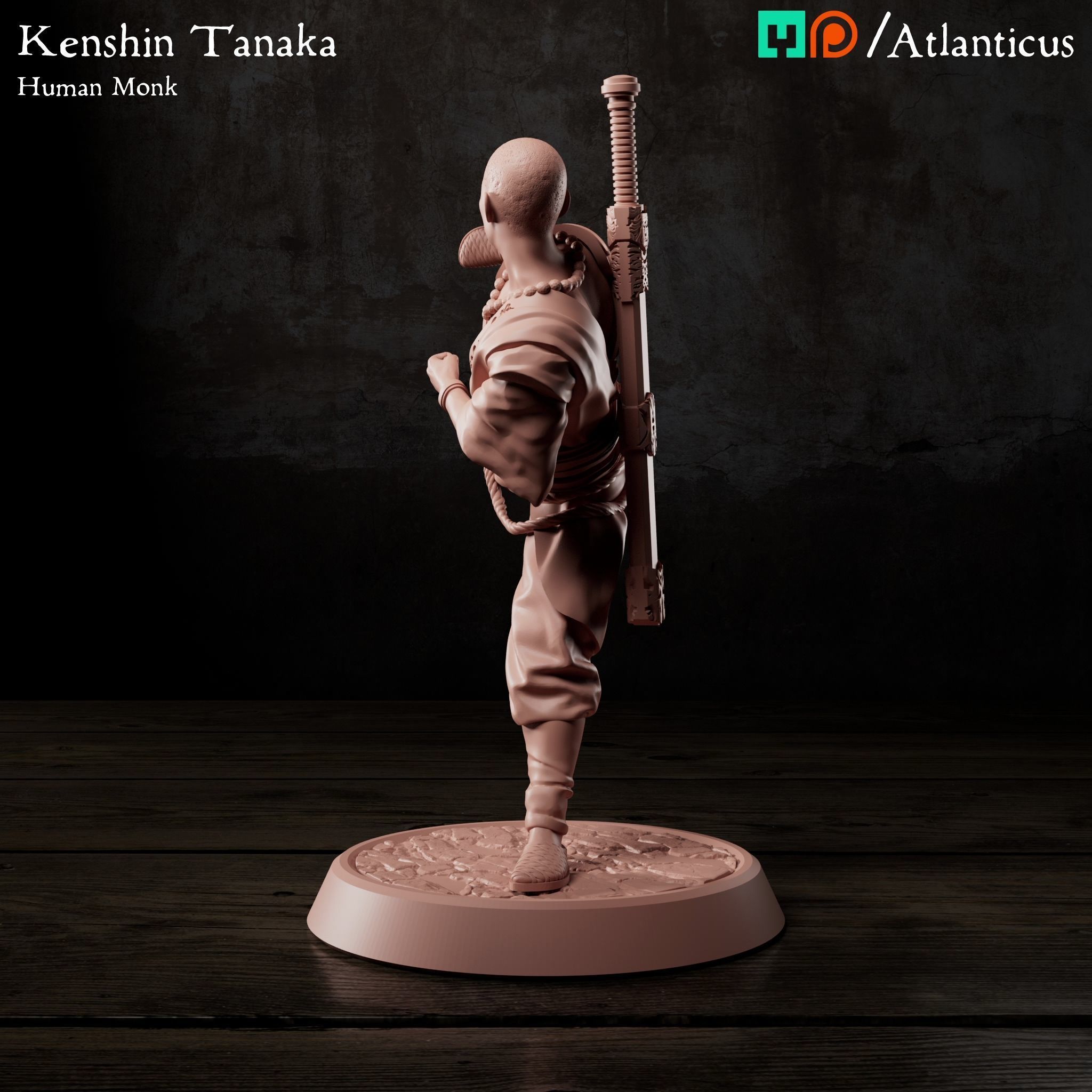 Male Human Monk - Kenshin Tanaka - Unarmed Kicking 3D print model_6