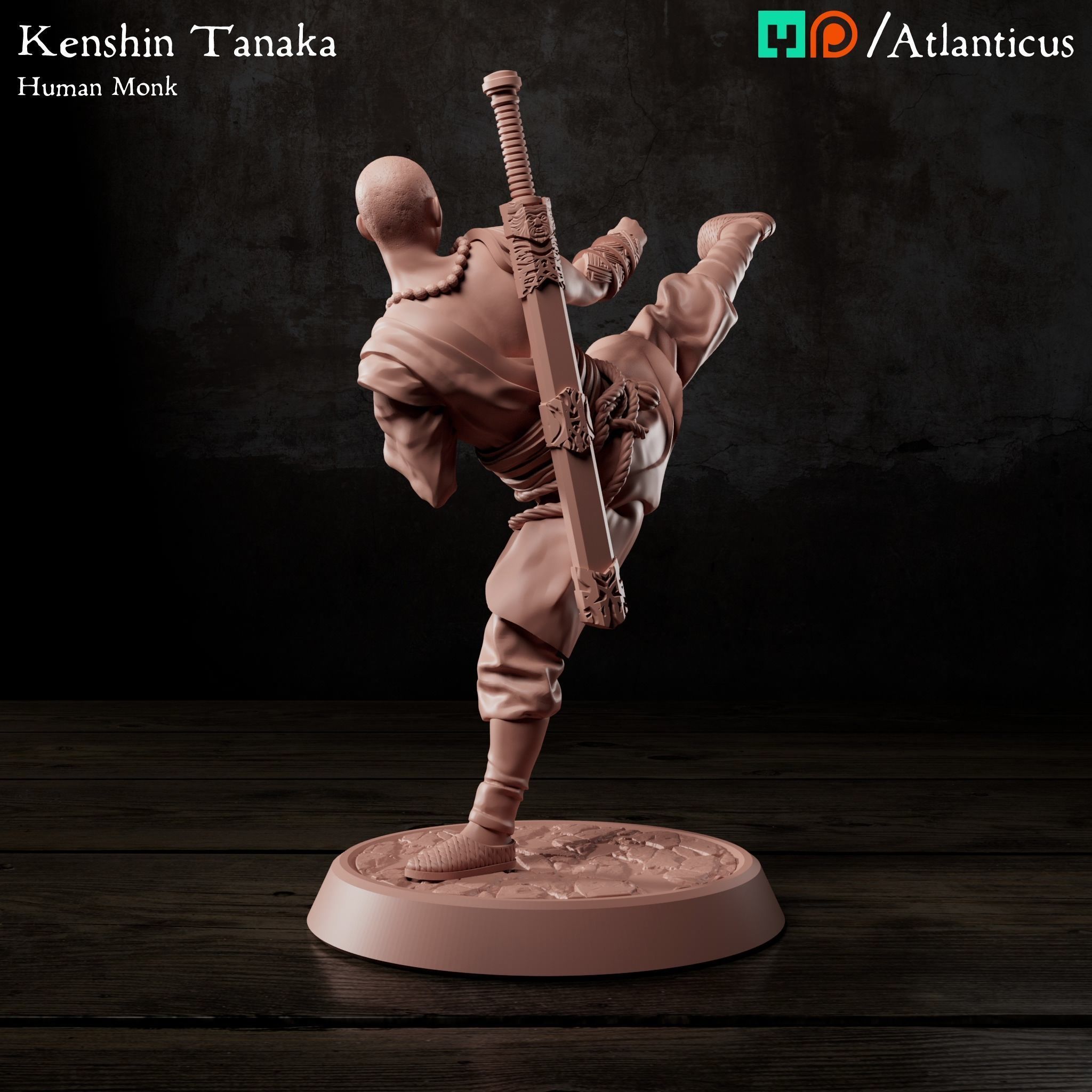 Male Human Monk - Kenshin Tanaka - Unarmed Kicking 3D print model_5