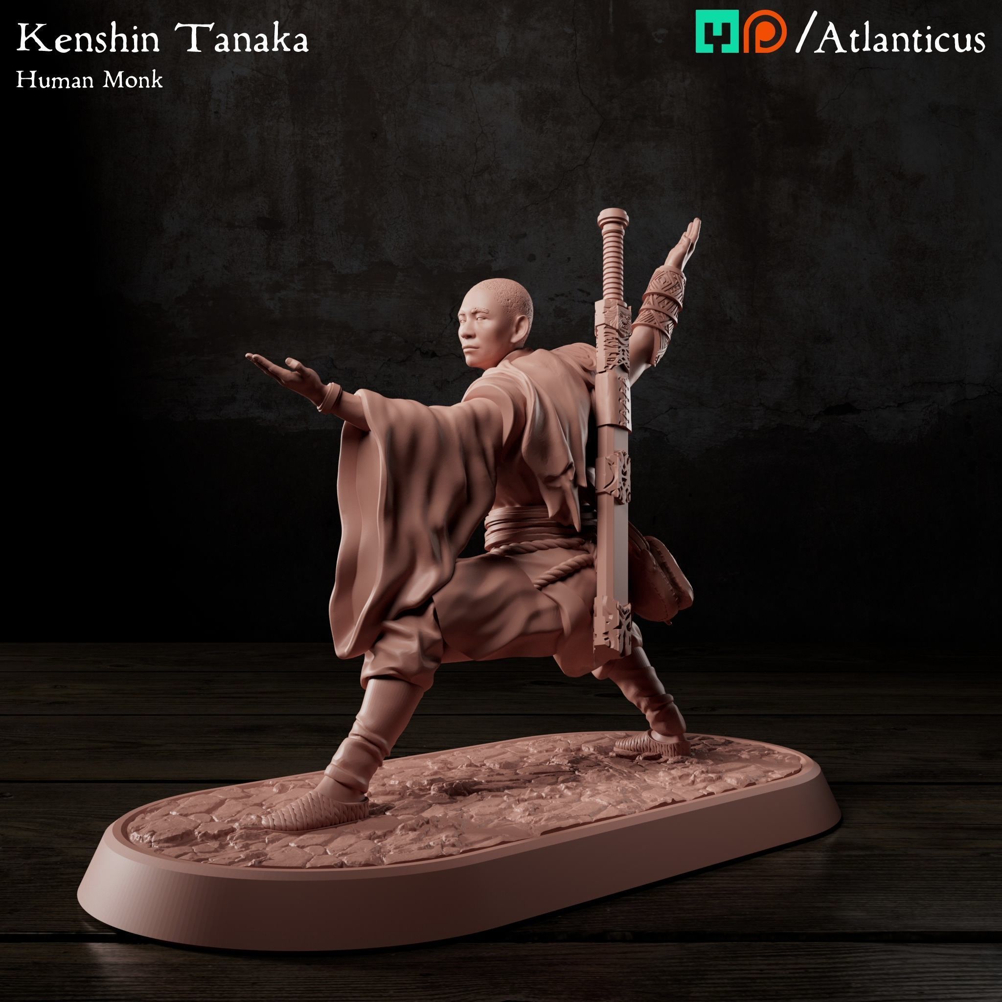 Male Human Monk - Kenshin Tanaka - Unarmed Backstance 3D print model_5