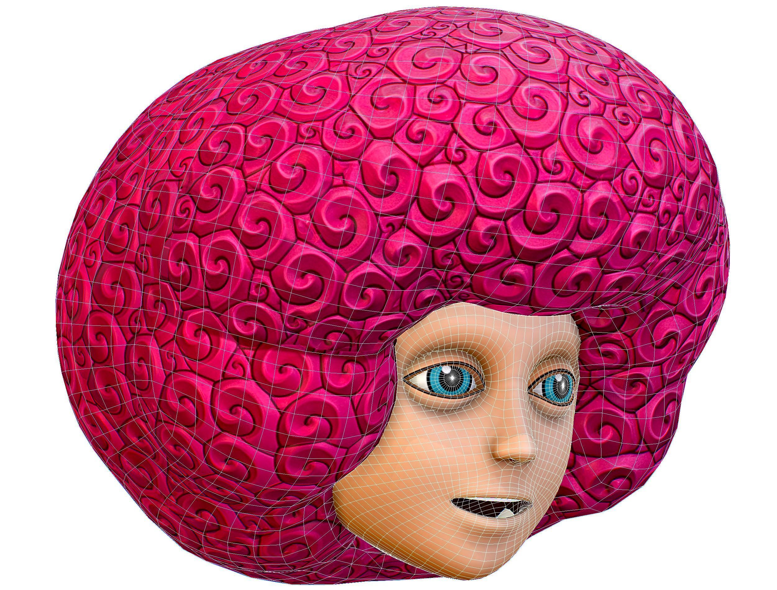 Pink Afro Hair Cartoon Young Man Boy Head Hair Low-poly 3D model_15