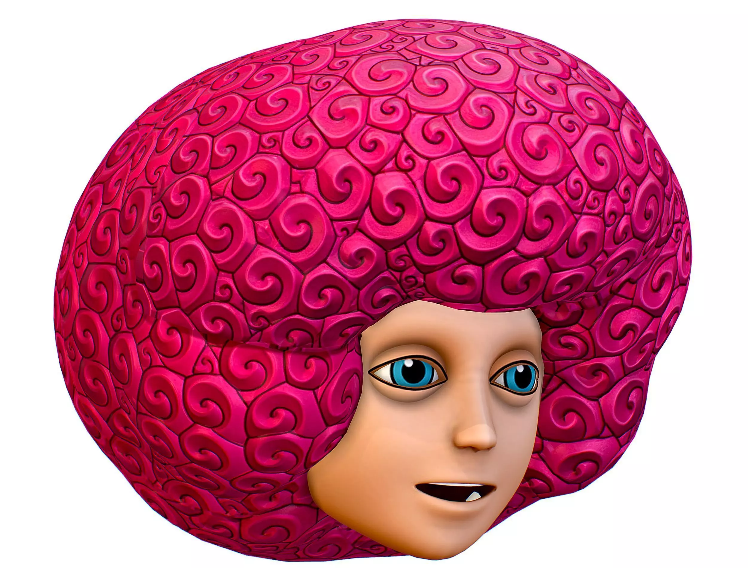 Pink Afro Hair Cartoon Young Man Boy Head Hair Low-poly 3D model_0