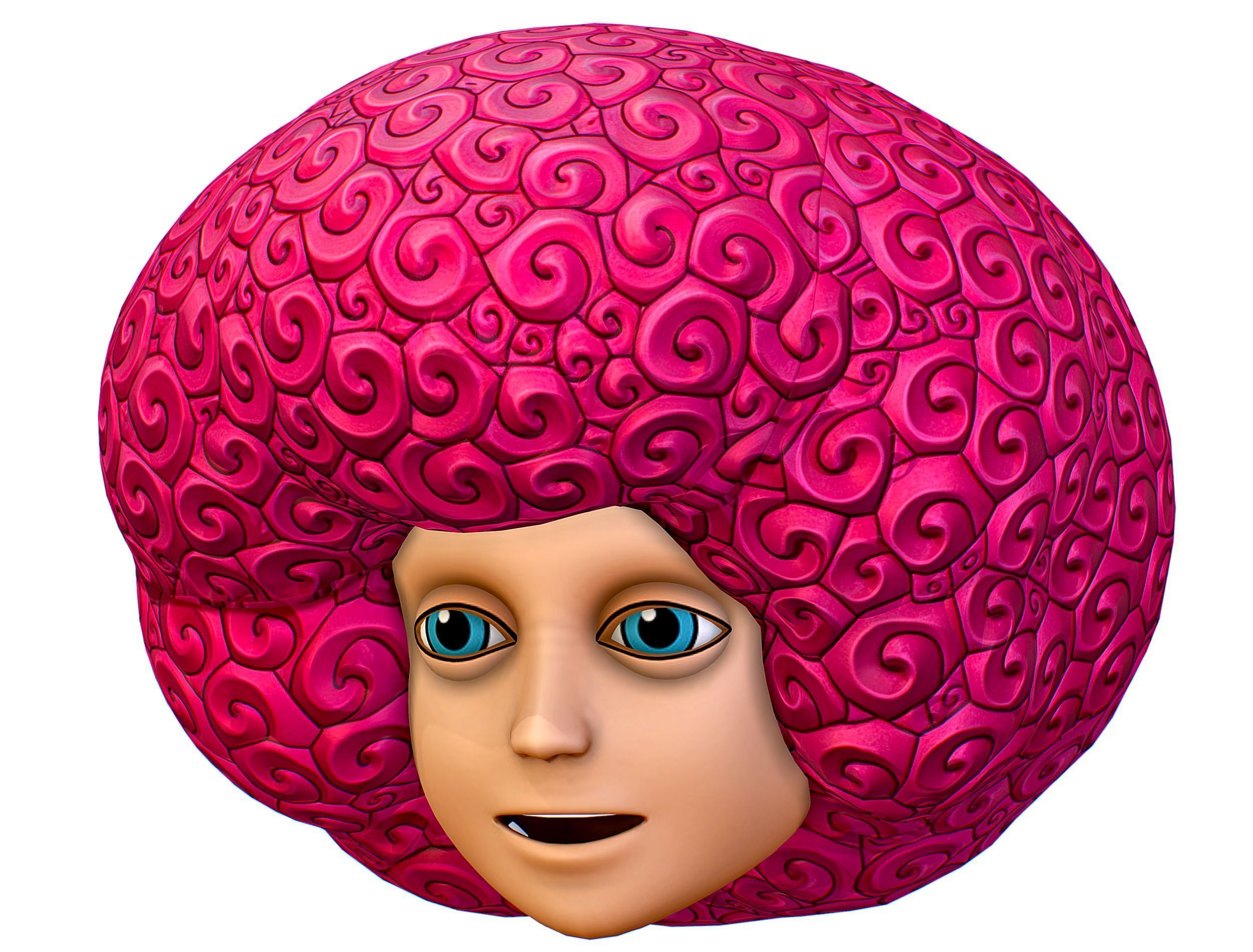 Pink Afro Hair Cartoon Young Man Boy Head Hair Low-poly 3D model_2