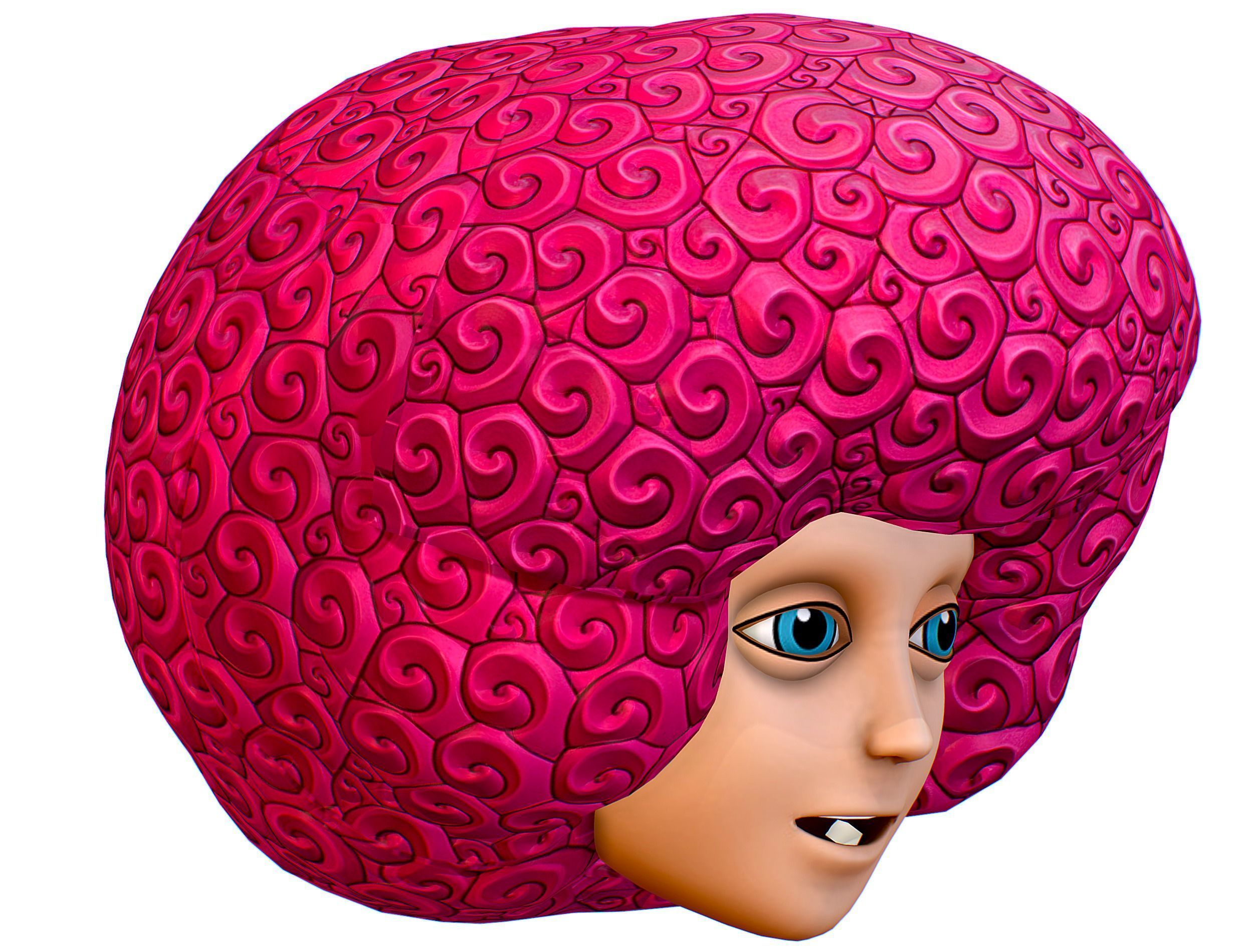 Pink Afro Hair Cartoon Young Man Boy Head Hair Low-poly 3D model_11
