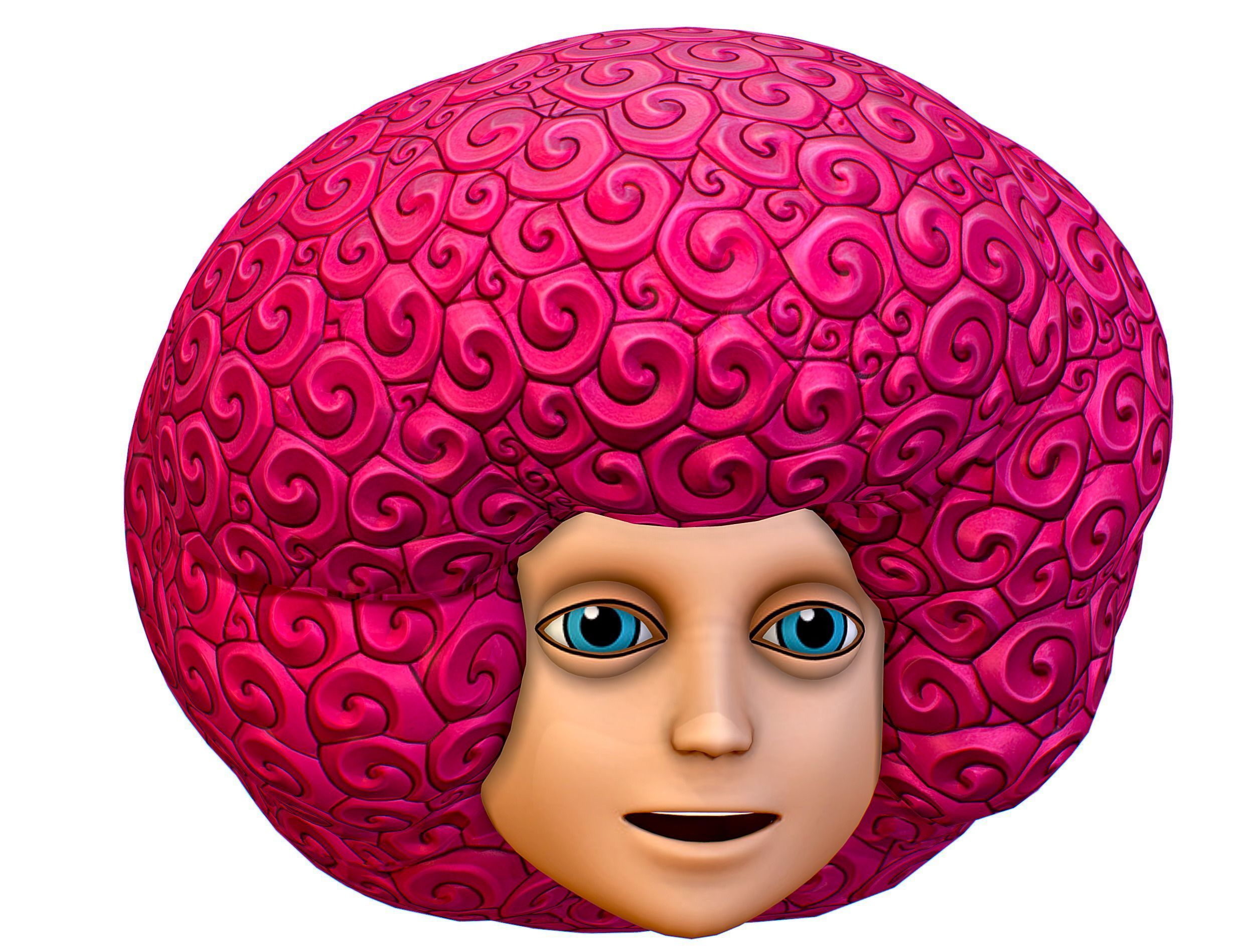 Pink Afro Hair Cartoon Young Man Boy Head Hair Low-poly 3D model_1