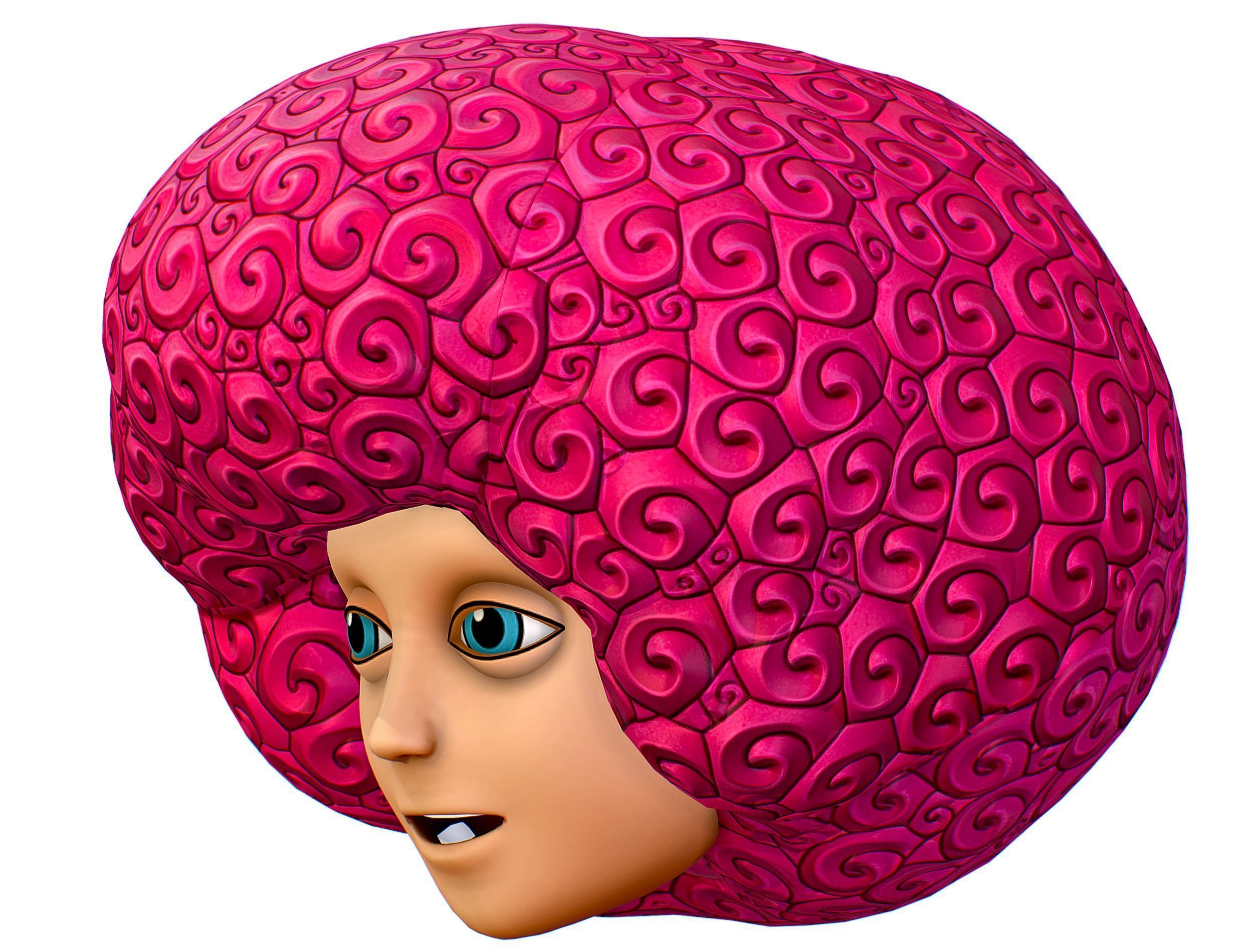 Pink Afro Hair Cartoon Young Man Boy Head Hair Low-poly 3D model_3