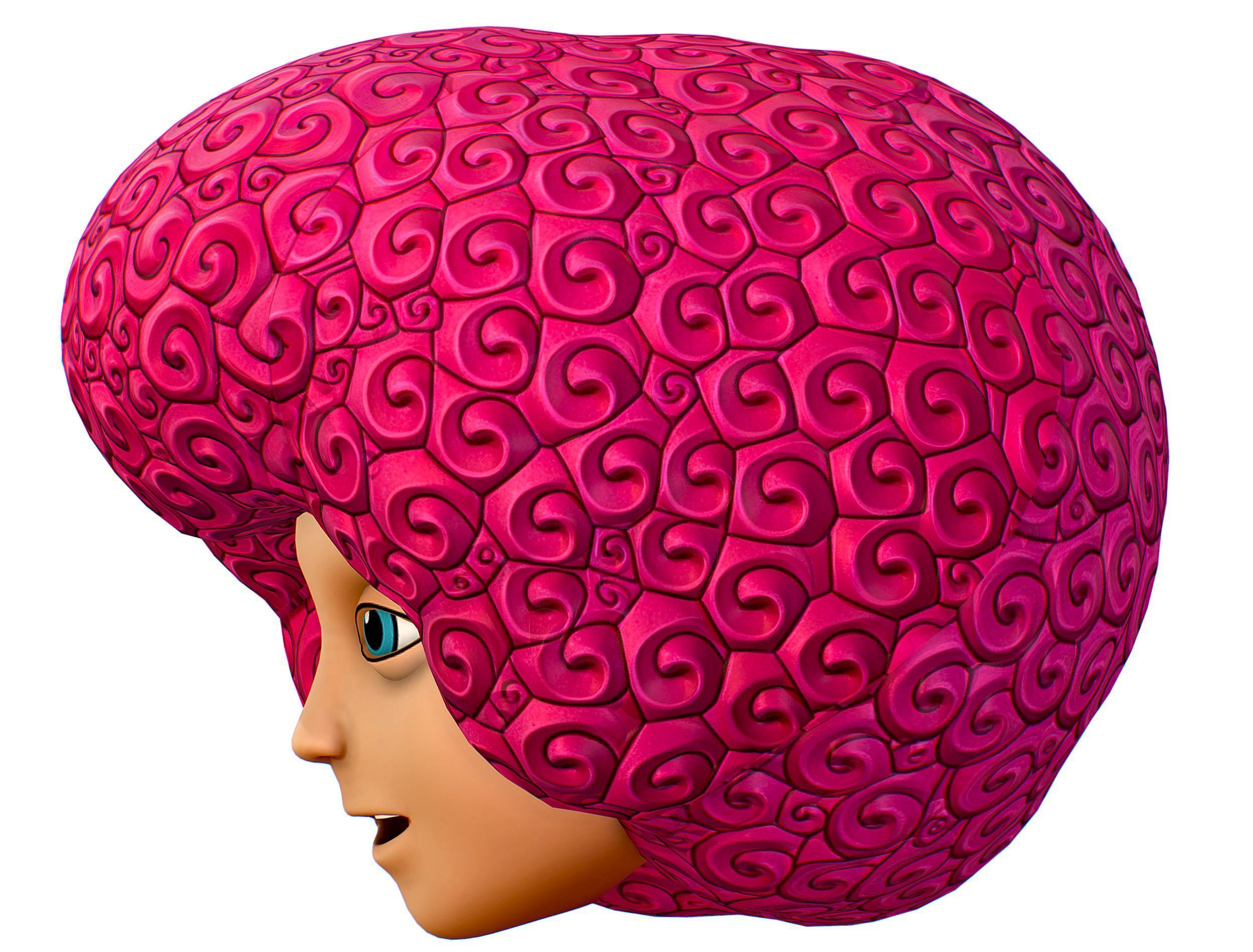 Pink Afro Hair Cartoon Young Man Boy Head Hair Low-poly 3D model_4