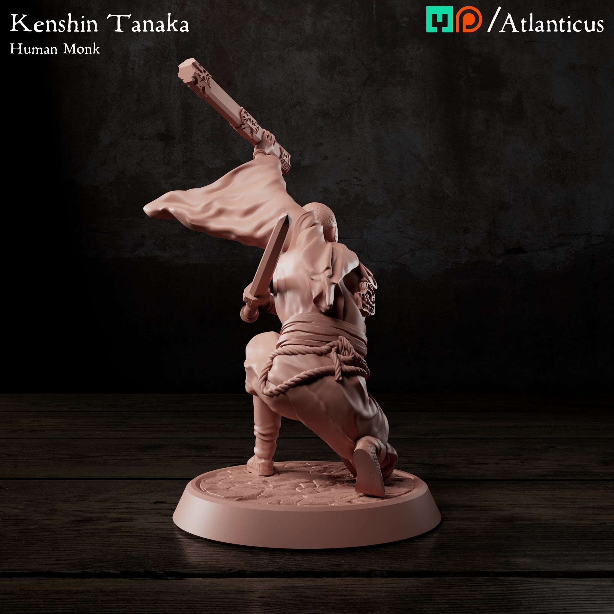 Male Human Monk - Kenshin Tanaka - Sword Kneeling 3D print model_3