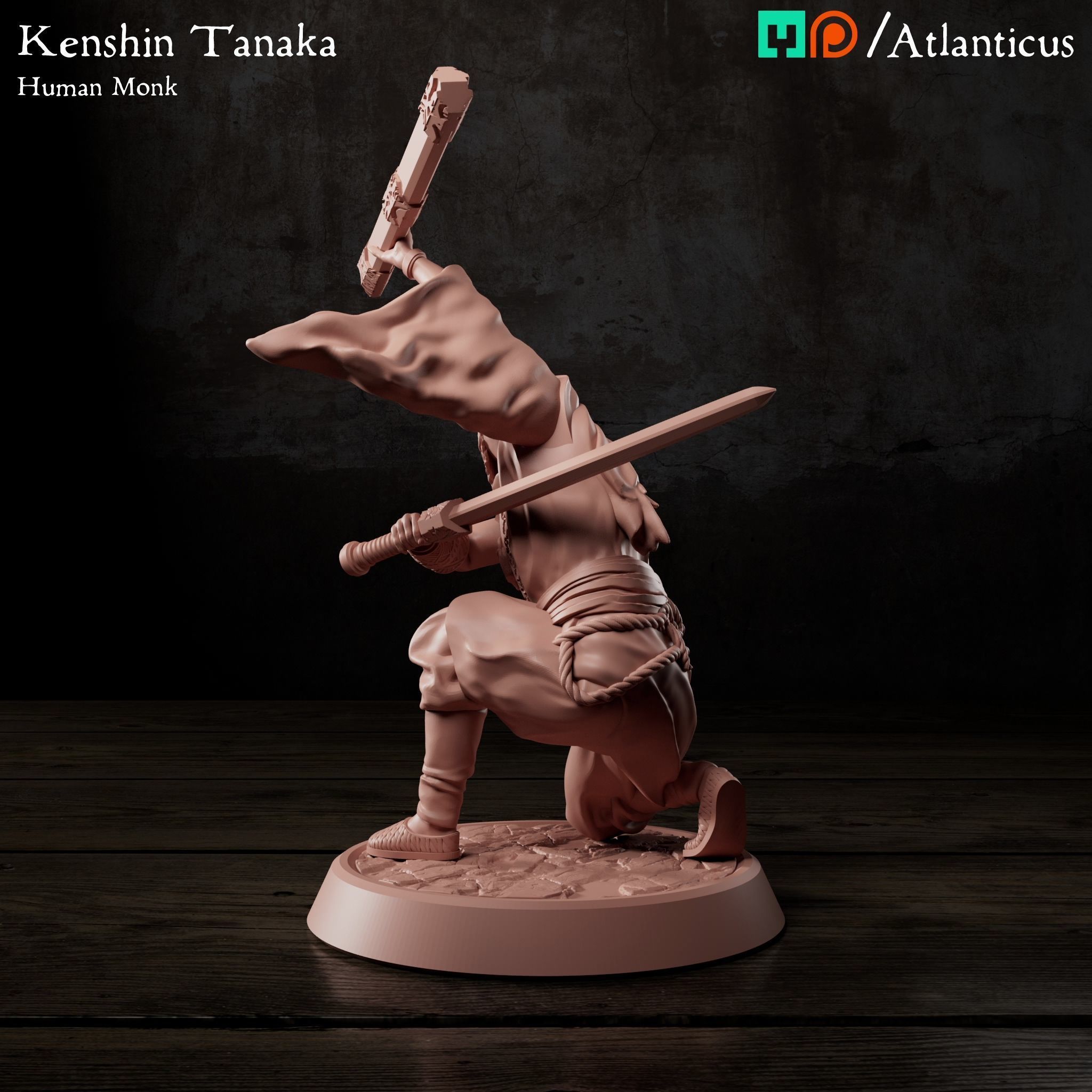 Male Human Monk - Kenshin Tanaka - Sword Kneeling 3D print model_6