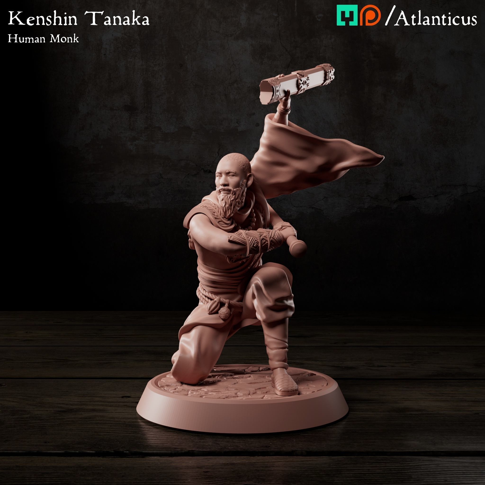Male Human Monk - Kenshin Tanaka - Sword Kneeling 3D print model_7