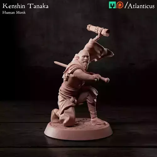 Male Human Monk - Kenshin Tanaka - Sword Kneeling 3D print model