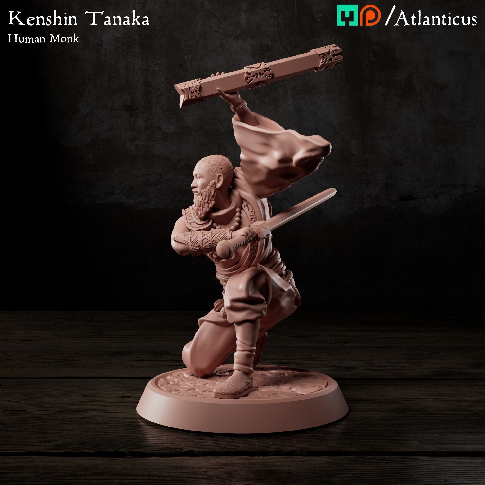 Male Human Monk - Kenshin Tanaka - Sword Kneeling 3D print model_5