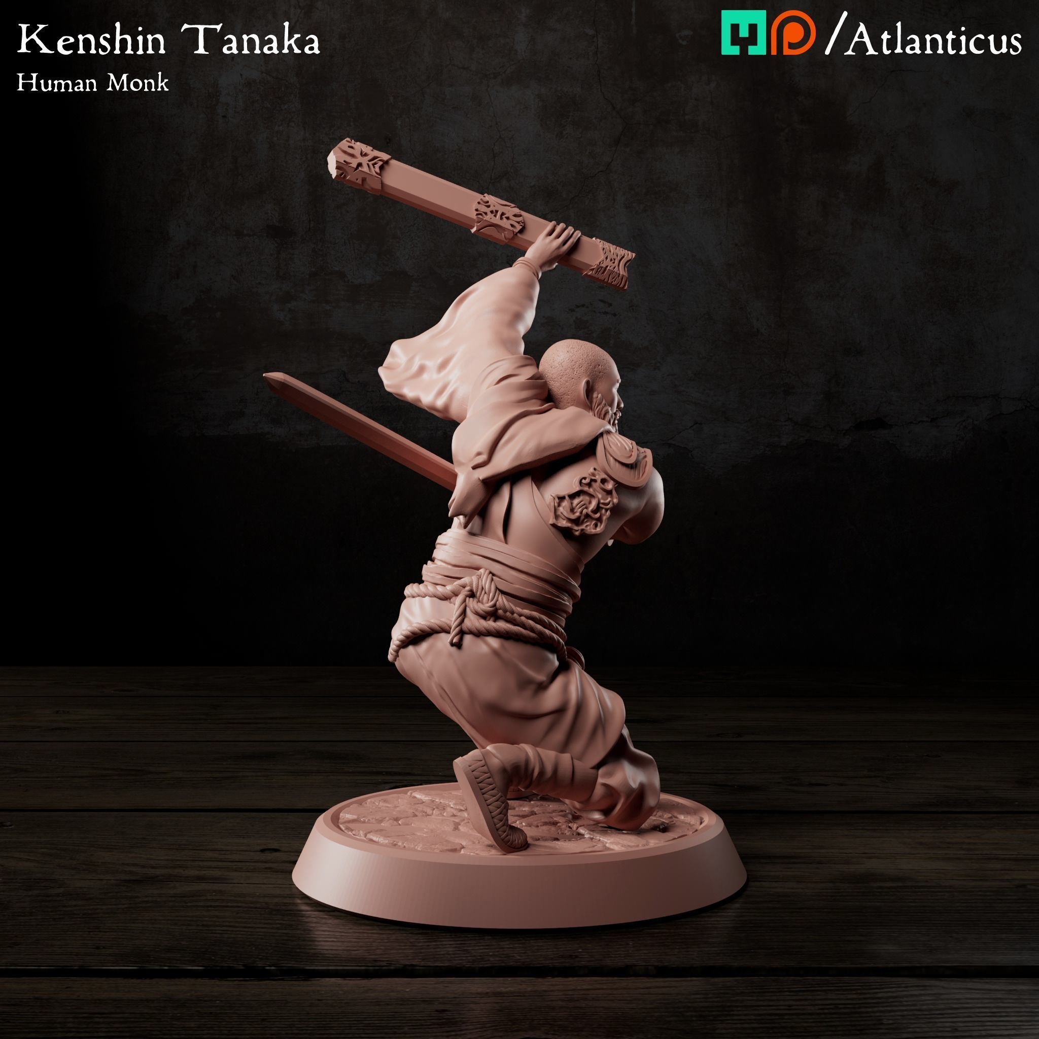 Male Human Monk - Kenshin Tanaka - Sword Kneeling 3D print model_2