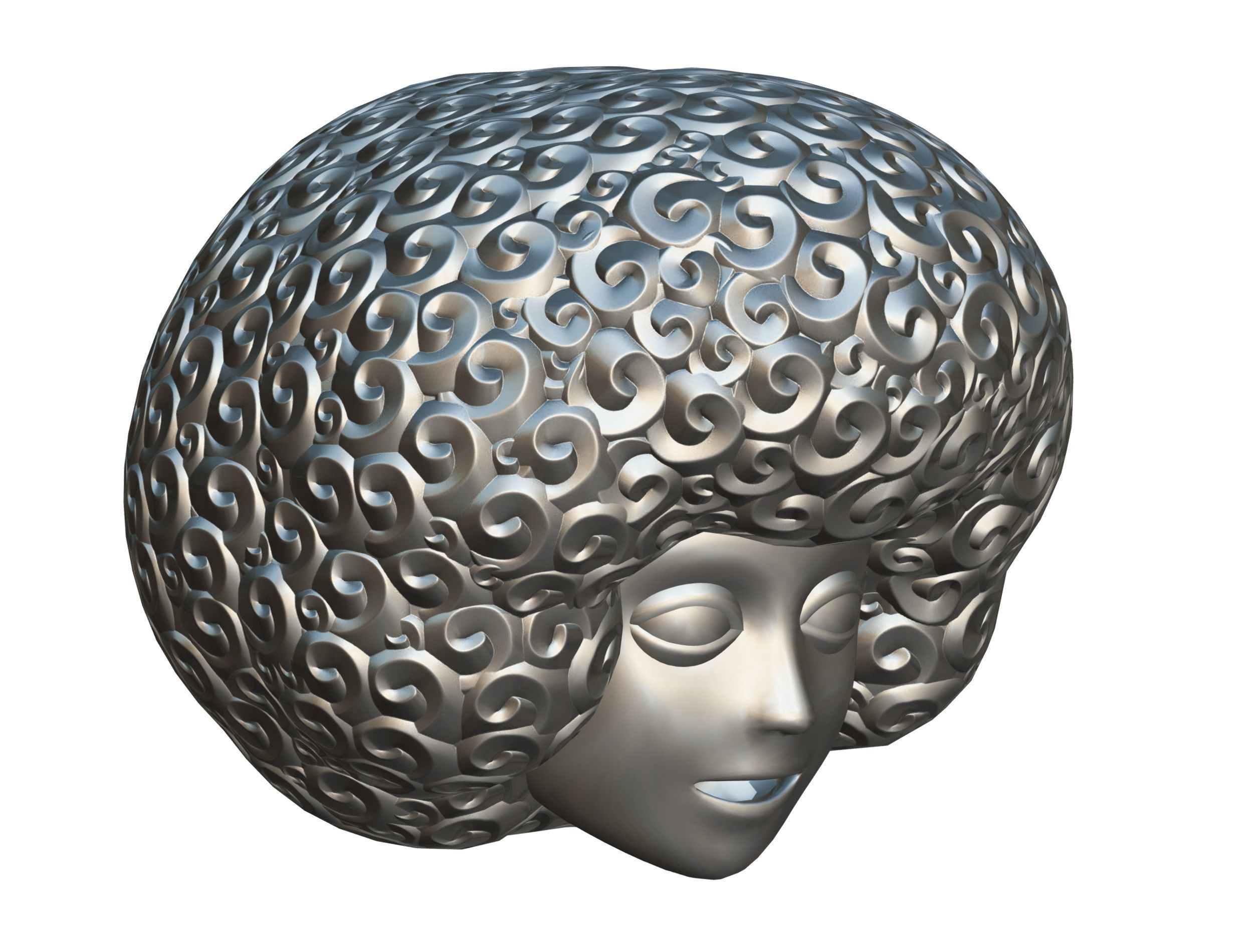 Blue Afro Hair Cartoon Young Man Boy Head Hair Low-poly 3D model_19