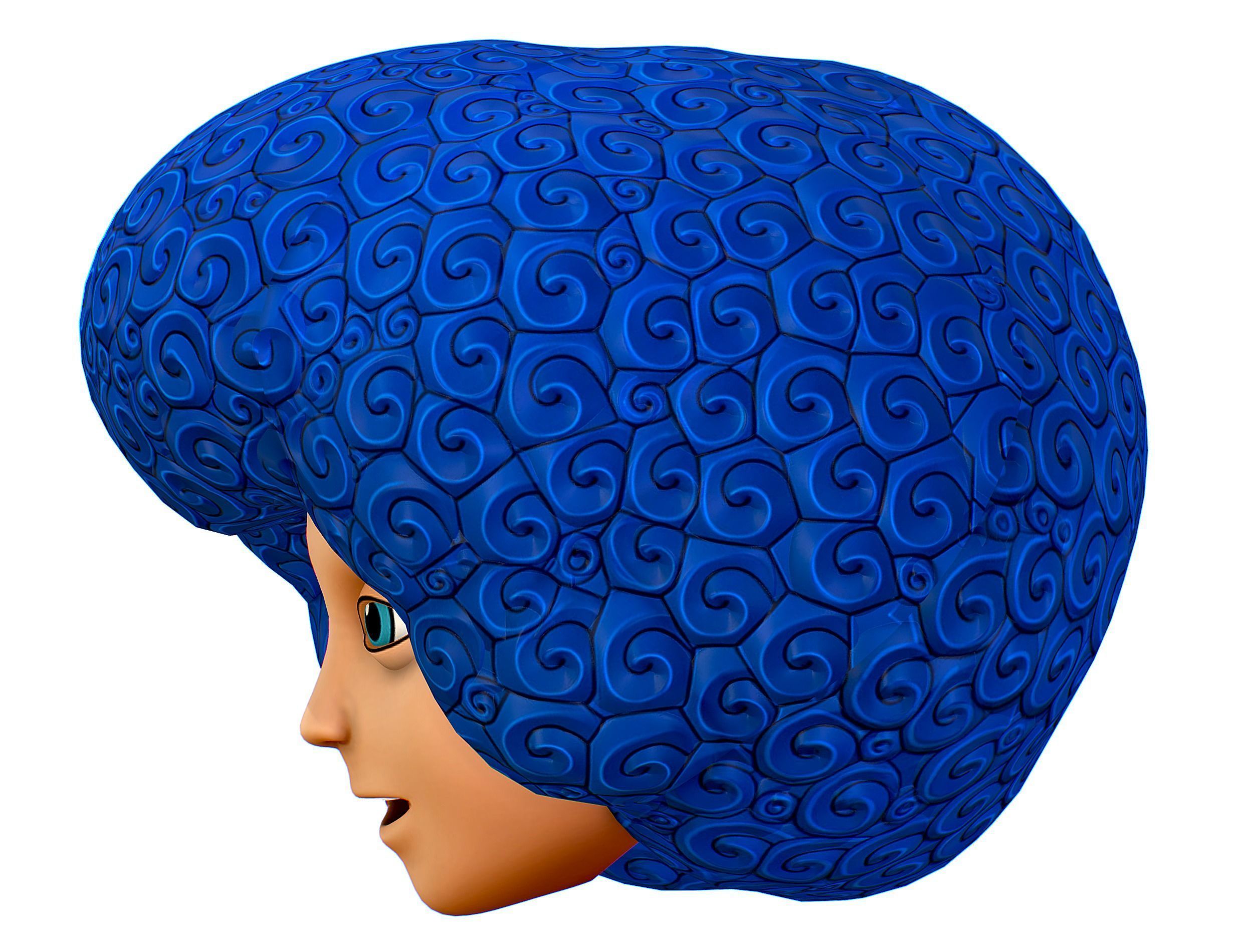 Blue Afro Hair Cartoon Young Man Boy Head Hair Low-poly 3D model_5