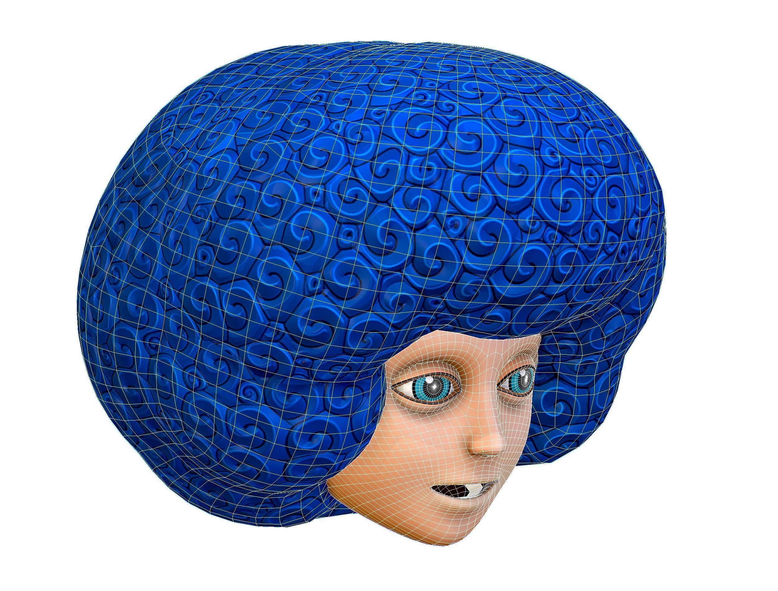 Blue Afro Hair Cartoon Young Man Boy Head Hair Low-poly 3D model_17